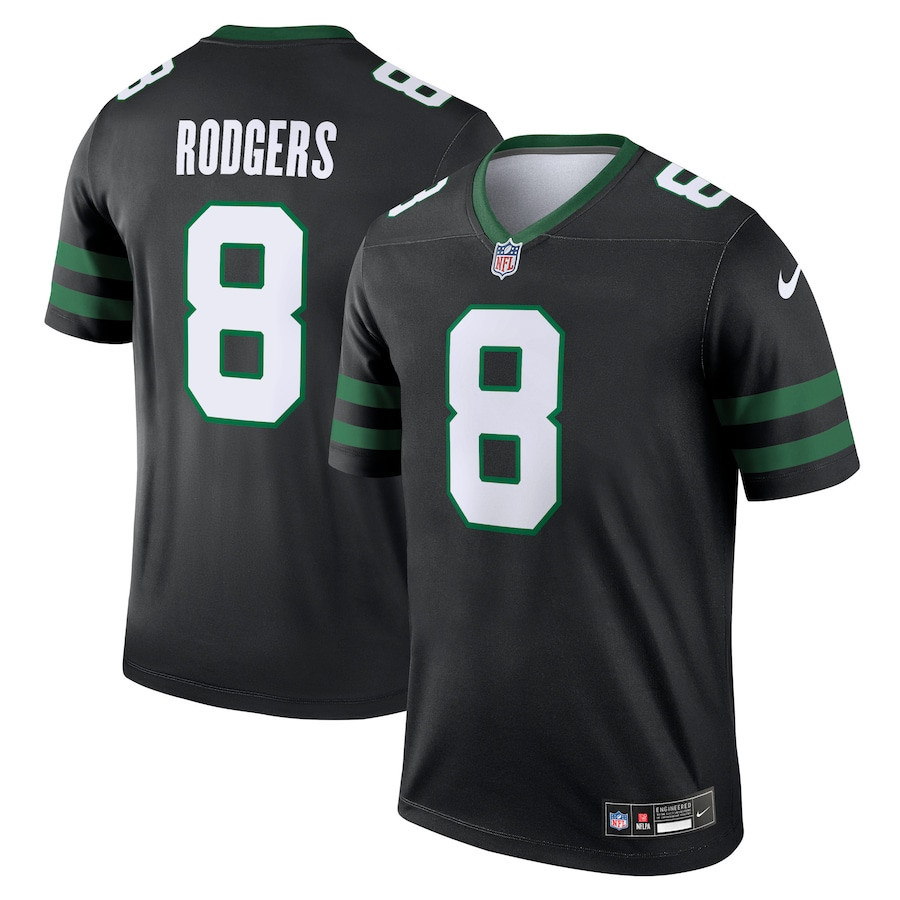 Aaron Rodgers 8 New York Jets Alternate Legend Legacy Black NFL Jersey Men's