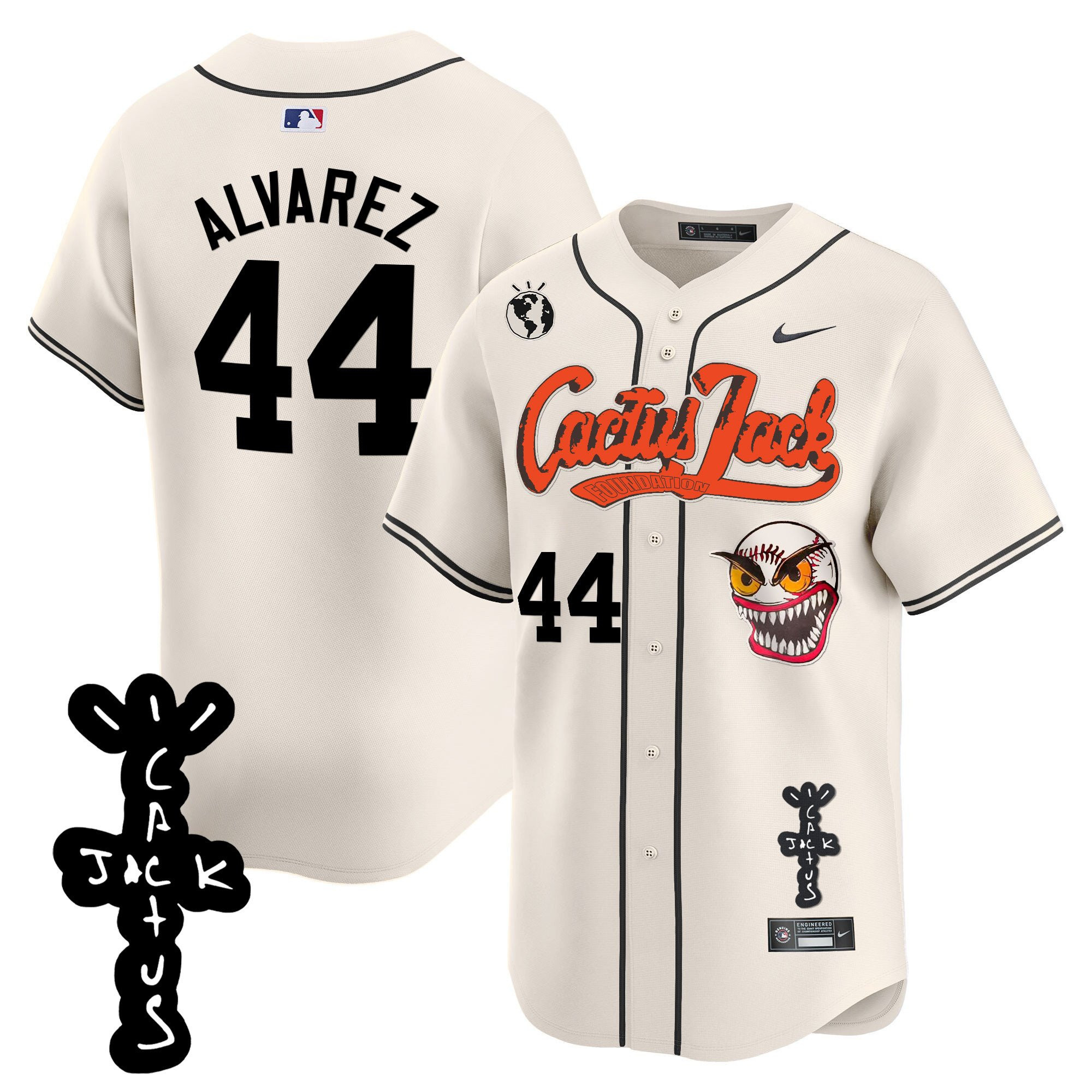 Yordan Alvarez 44 Houston Astros Cactus Jack Patch V2 Cream MLB Jersey Men's