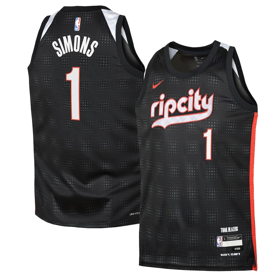 Anfernee Simons 1 Portland Trail Blazers 2024/25 Swingman Playe City Edition Black NBA Jersey Youth