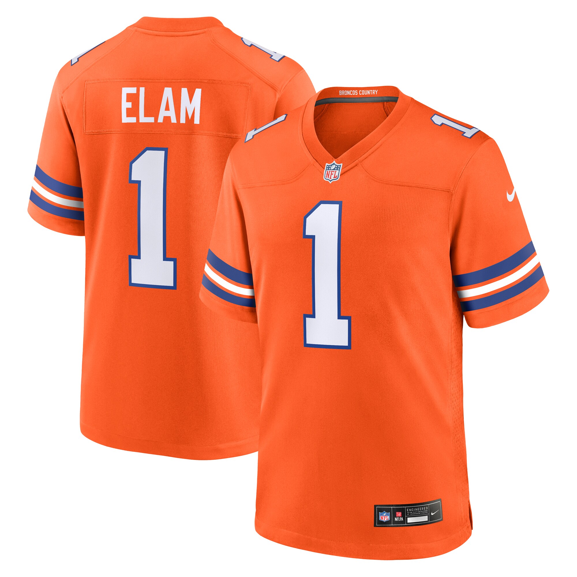 Denver Broncos Jason Elam Orange Mile High Collection 1977 Throwback Retired Player Game NFL Jersey Men's