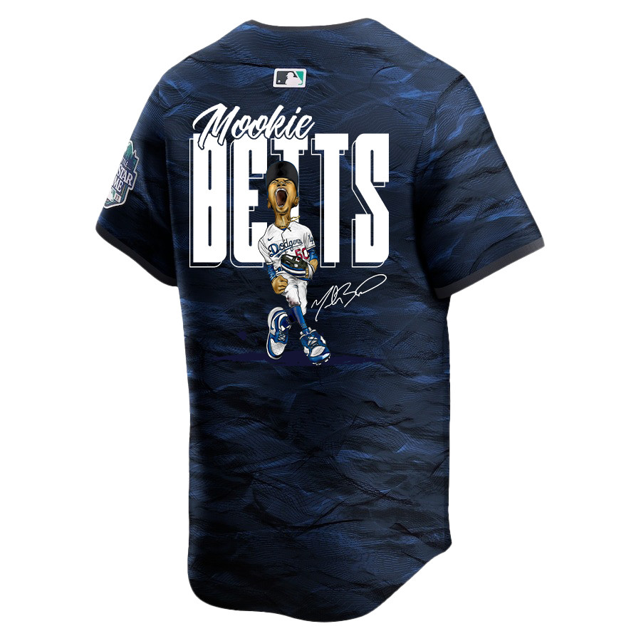 Mookie Betts 50 Los Angeles Dodgers Signed Cartoon 2023 All Star Game Limited Player Royal MLB Jersey Men's