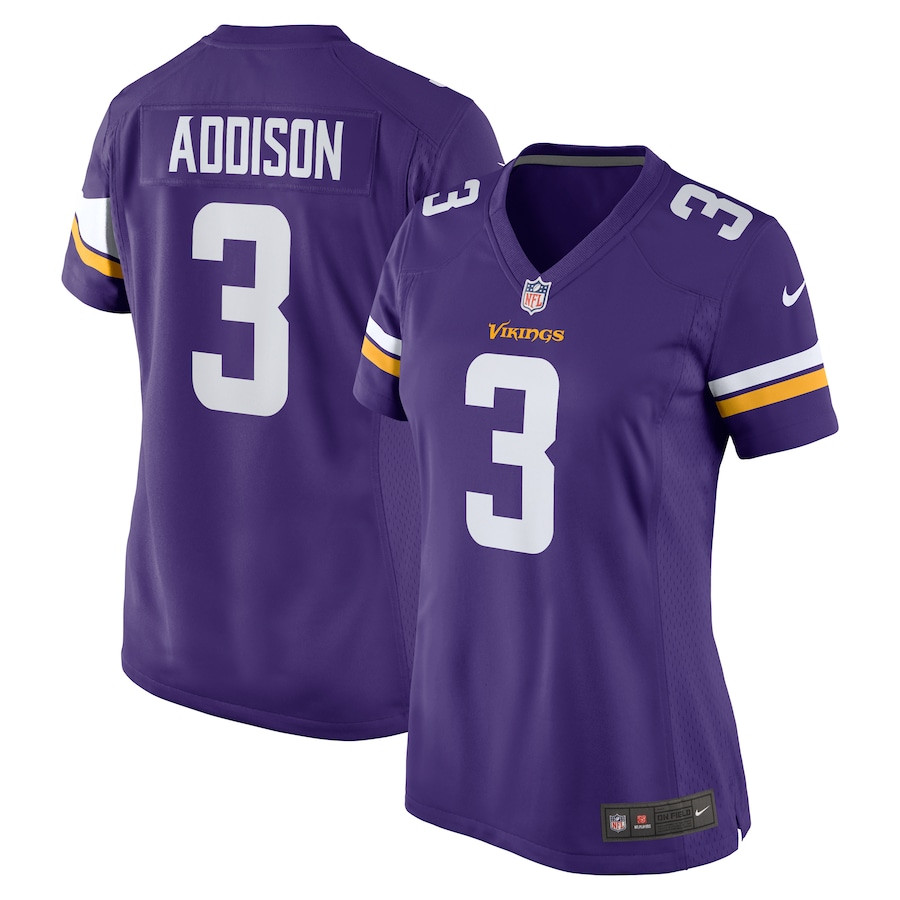 Jordan Addison 3 Minnesota Vikings Game Purple NFL Jersey Women's