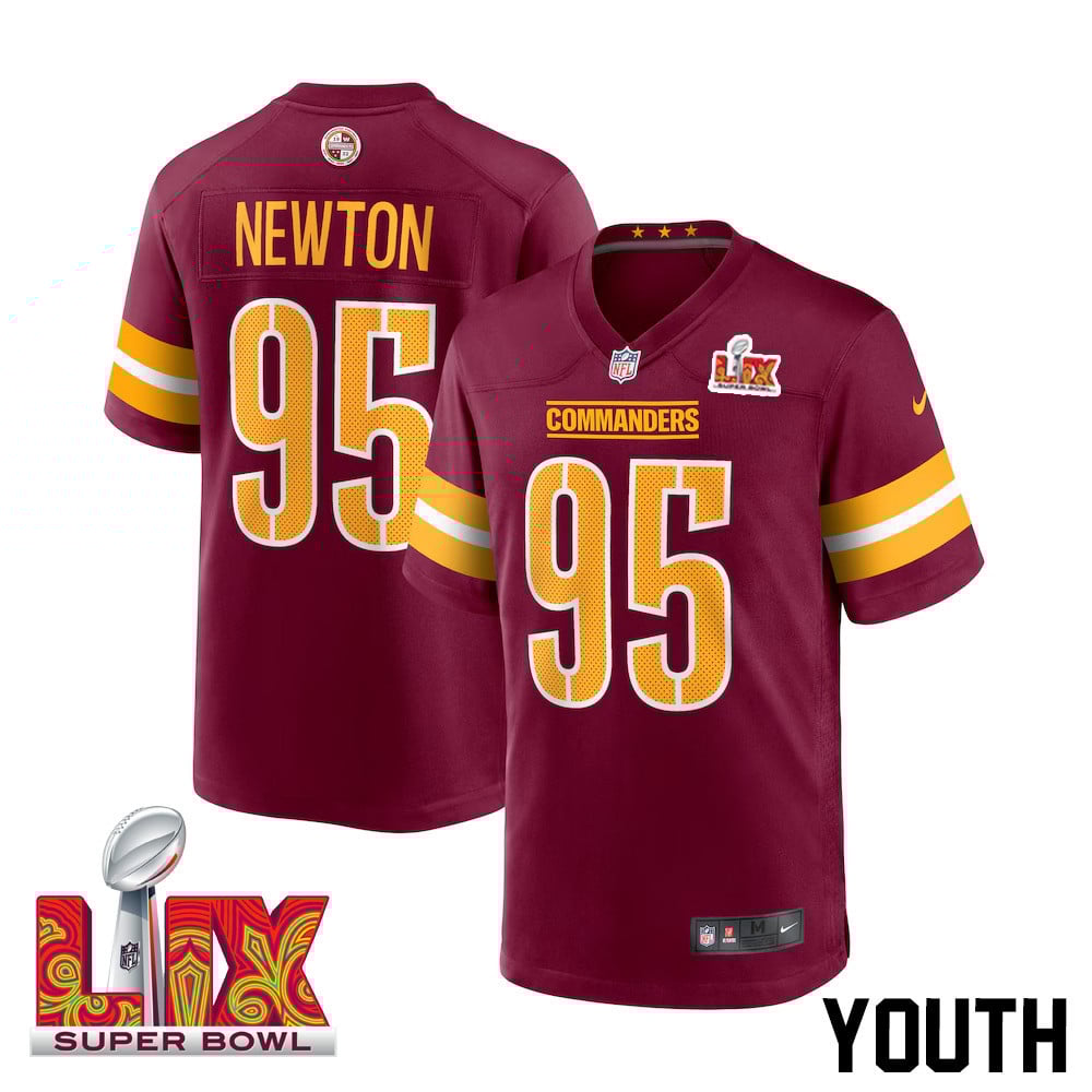 Jer'Zhan Newton #95 Washington Commanders Super Bowl LIX Burgundy NFL Jersey Youth