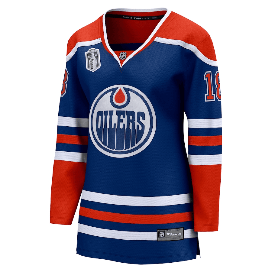 Zach Hyman 18 Edmonton Oilers 2024 Stanley Cup Final Home Breakaway Player Royal, Women NHL Jersey Women's