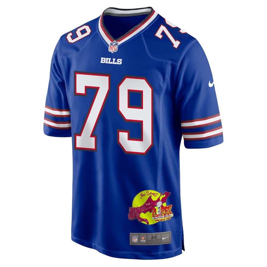 Spencer Brown 79 Buffalo Bills Super Bowl LIX New Orleans Patch Game Royal NFL Jersey Men's