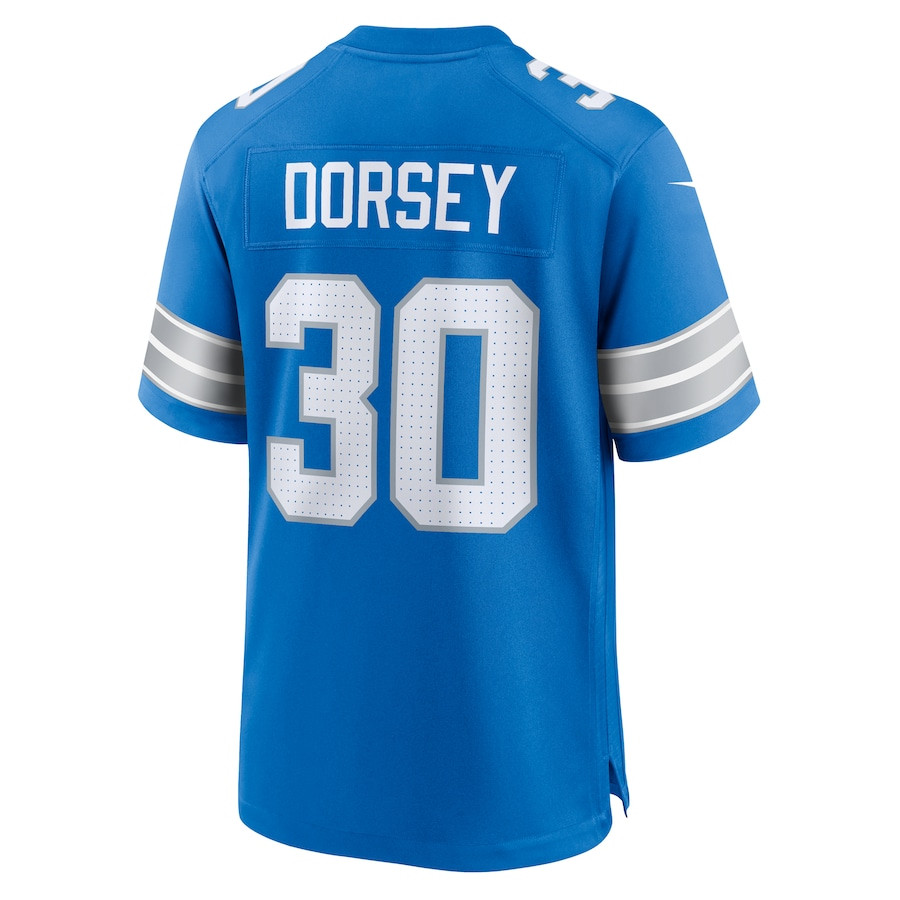 Khalil Dorsey 30 Detroit Lions Team Game Blue NFL Jersey Men's