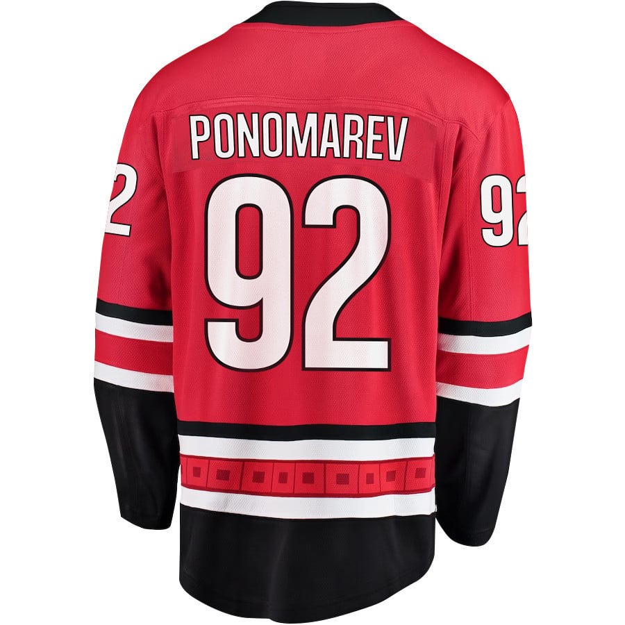 Vasiliy Ponomarev 92 Carolina Hurricanes Stanley Cup 2023 Playoffs Patch Home Breakaway Red NHL Jersey Men's