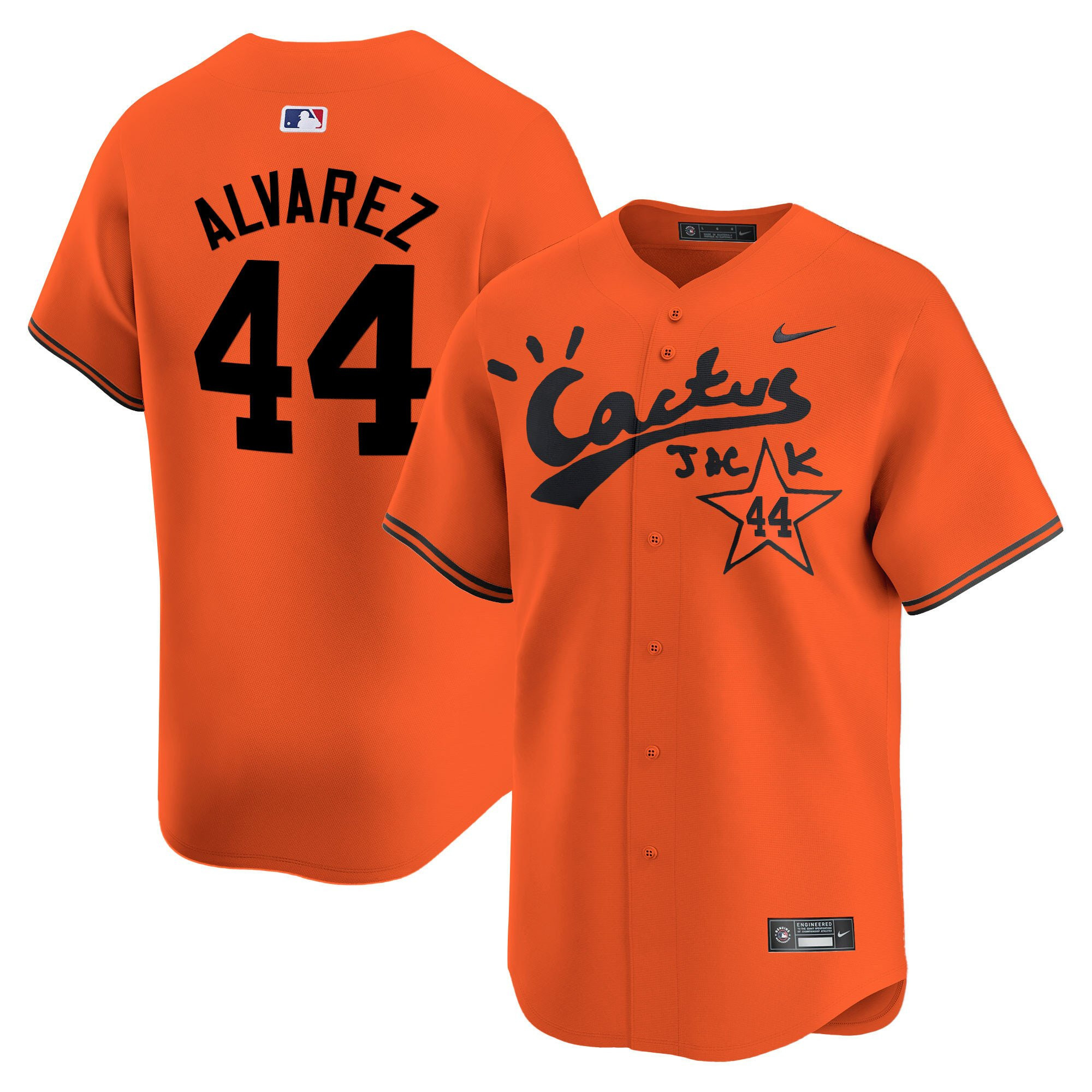 Yordan Alvarez 44 Houston Astros Cactus Jack Orange MLB Jersey Men's