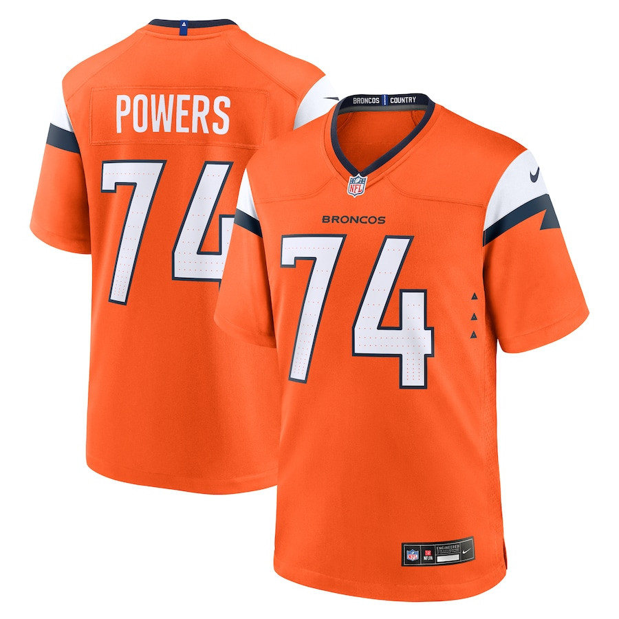 Ben Powers 74 Denver Broncos Team Game Orange NFL Jersey Men's