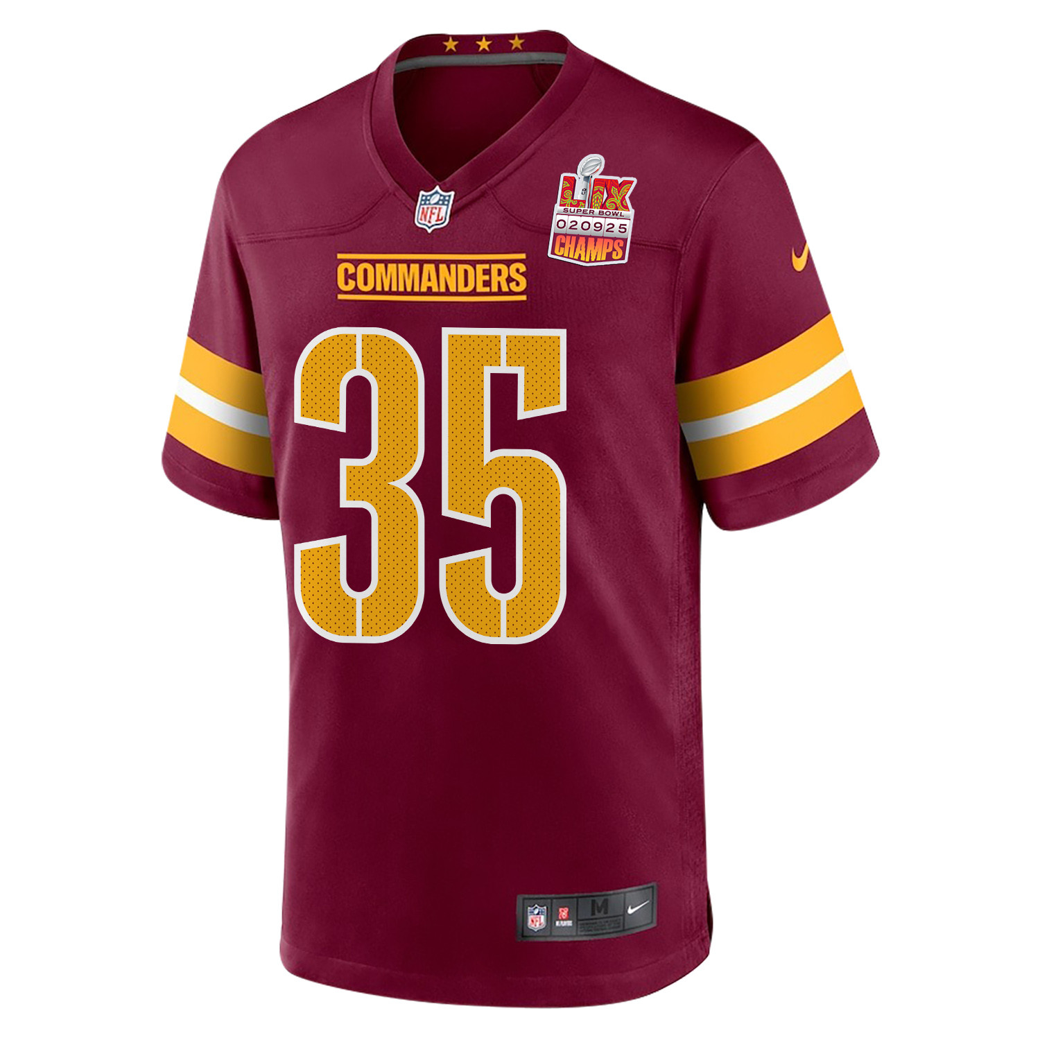 Percy Butler 35 Washington Commanders Super Bowl LIX Champions Patch Game Burgundy NFL Jersey Men's
