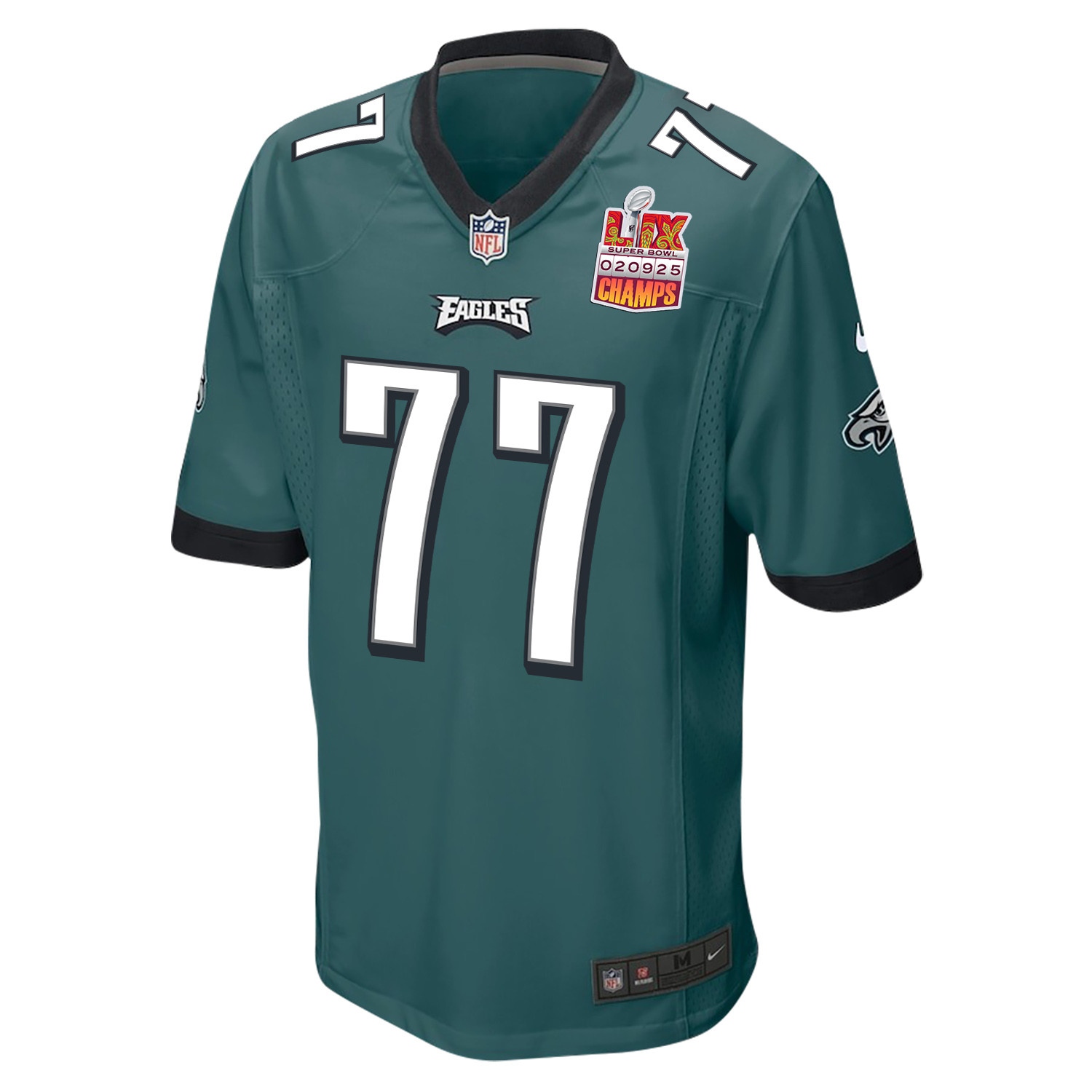 Mekhi Becton 77 Philadelphia Eagles Super Bowl LIX Champions Patch Game Midnight Green NFL Jersey Men's