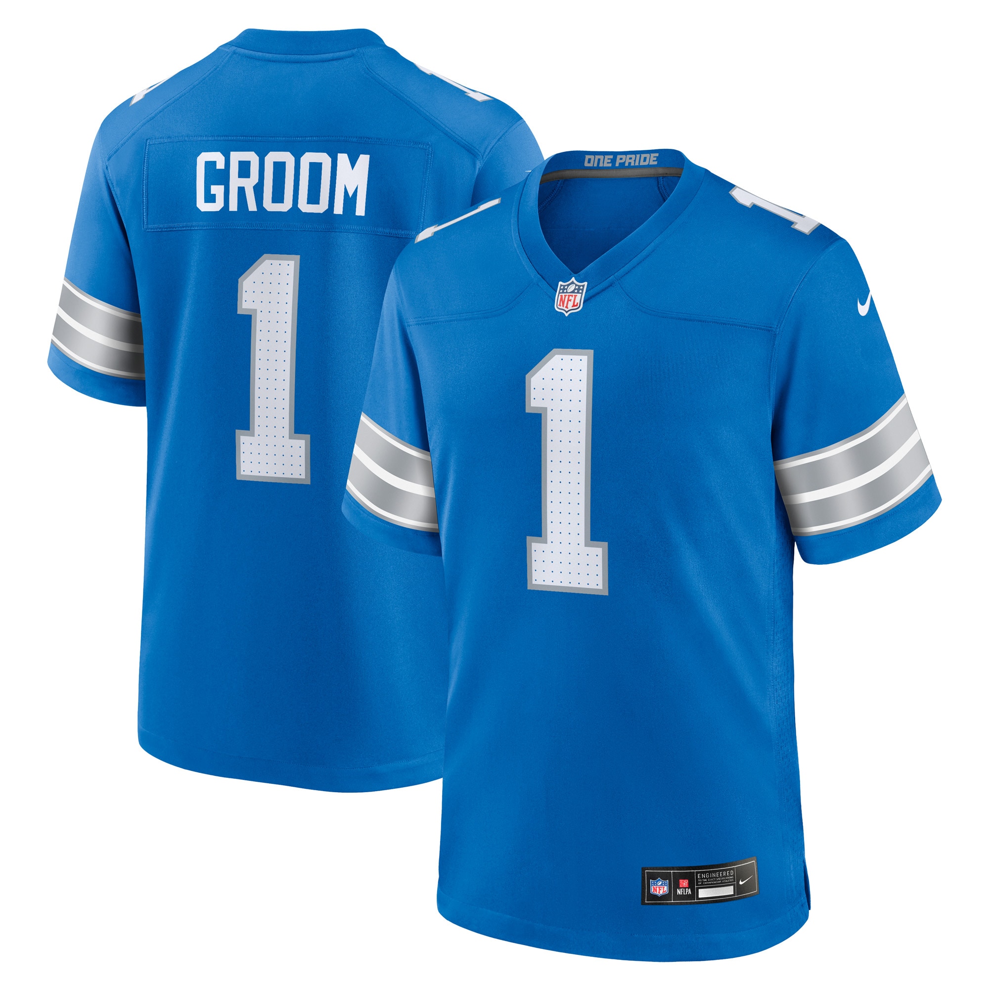 Detroit Lions Number 1 Groom Blue Game NFL Jersey Men's