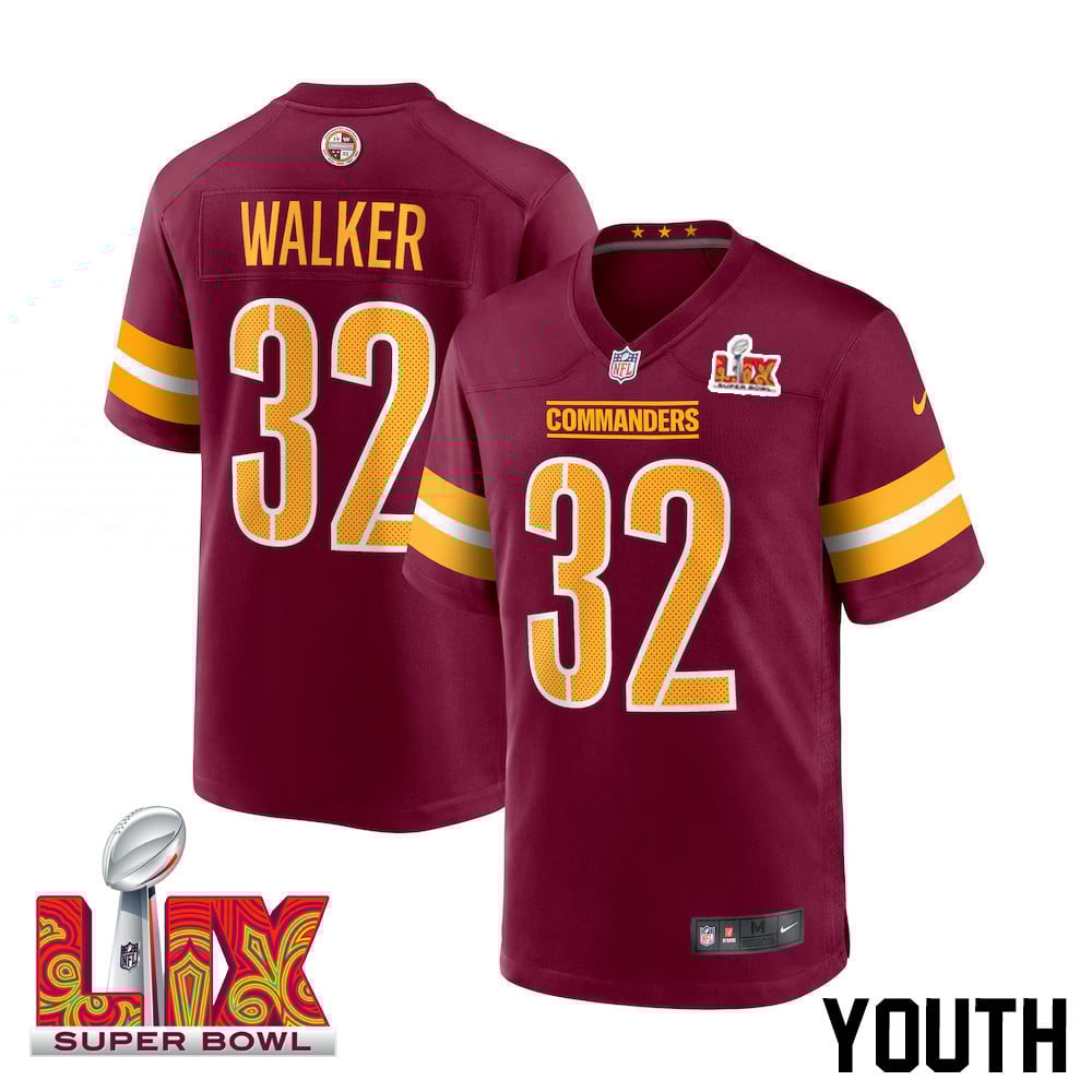Mykal Walker #32 Washington Commanders Super Bowl LIX Burgundy NFL Jersey Youth