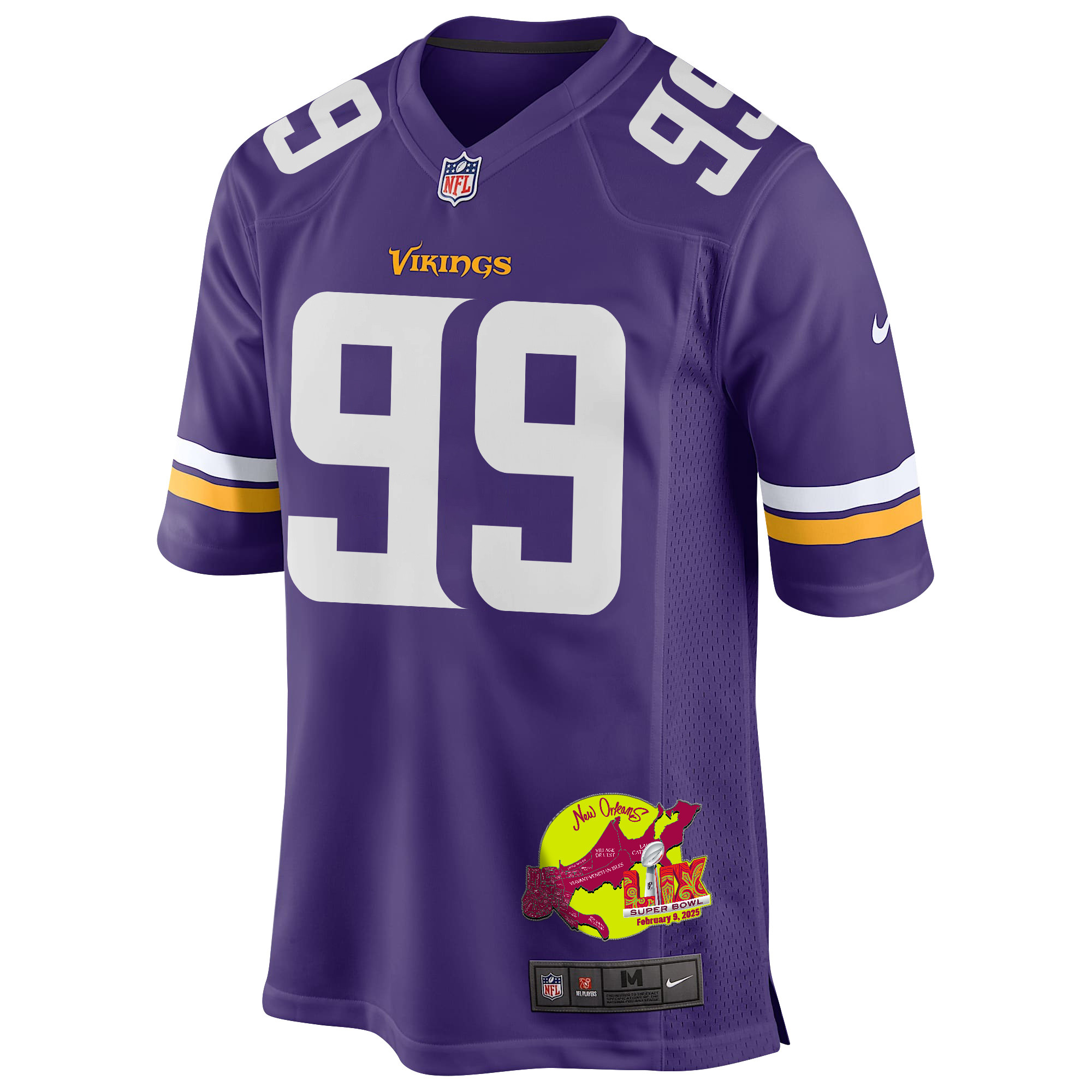 Jerry Tillery 99 Minnesota Vikings Super Bowl LIX New Orleans Patch Game Purple NFL Jersey Men's