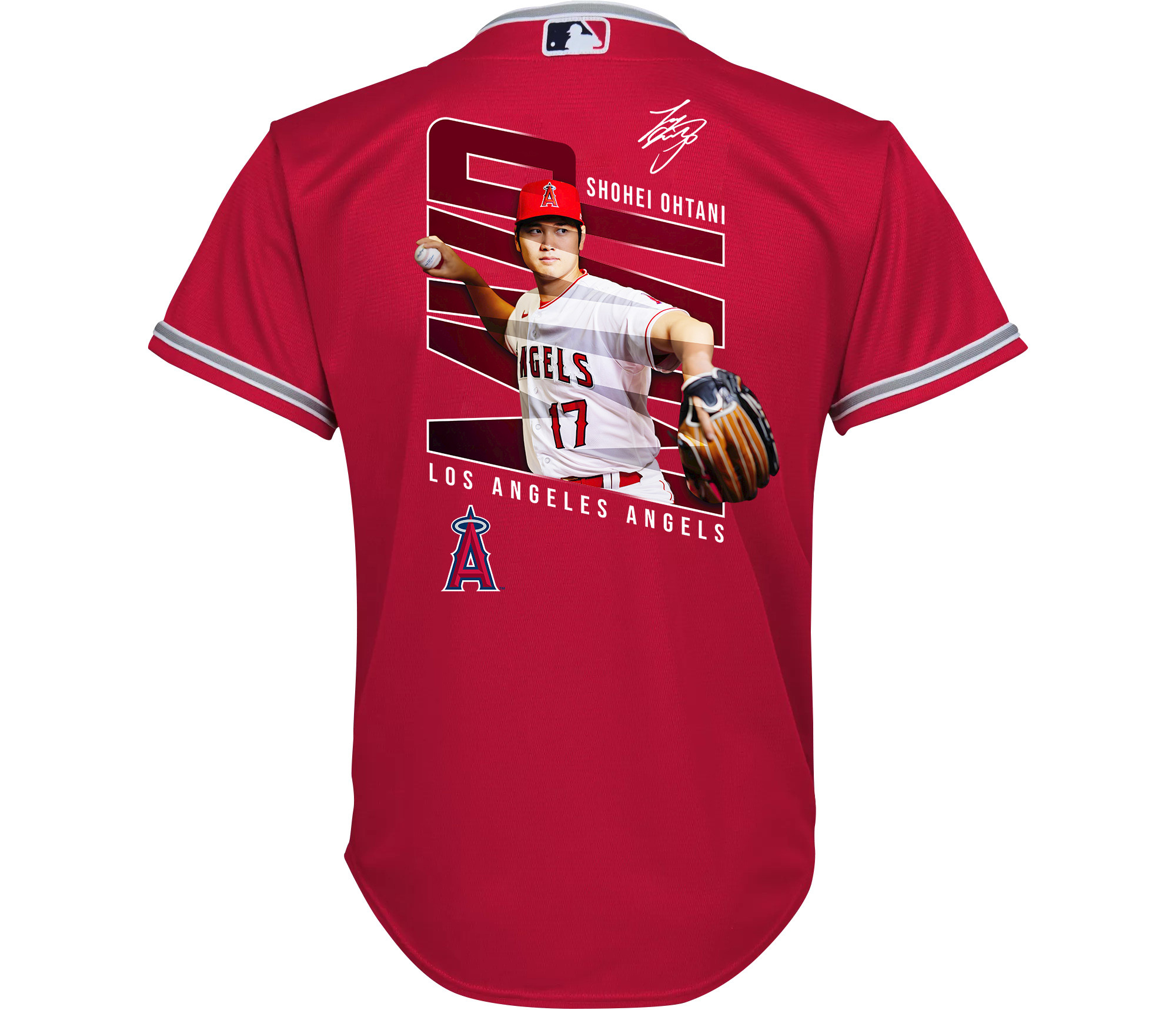 Shohei Ohtani 17 Los Angeles Angels Signed Logo 2023 Alternate Player Red MLB Jersey Youth