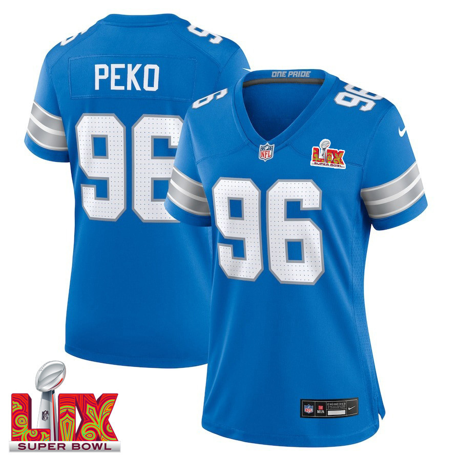 Kyle Peko #96 Detroit Lions Super Bowl LIX Blue NFL Jersey Women's