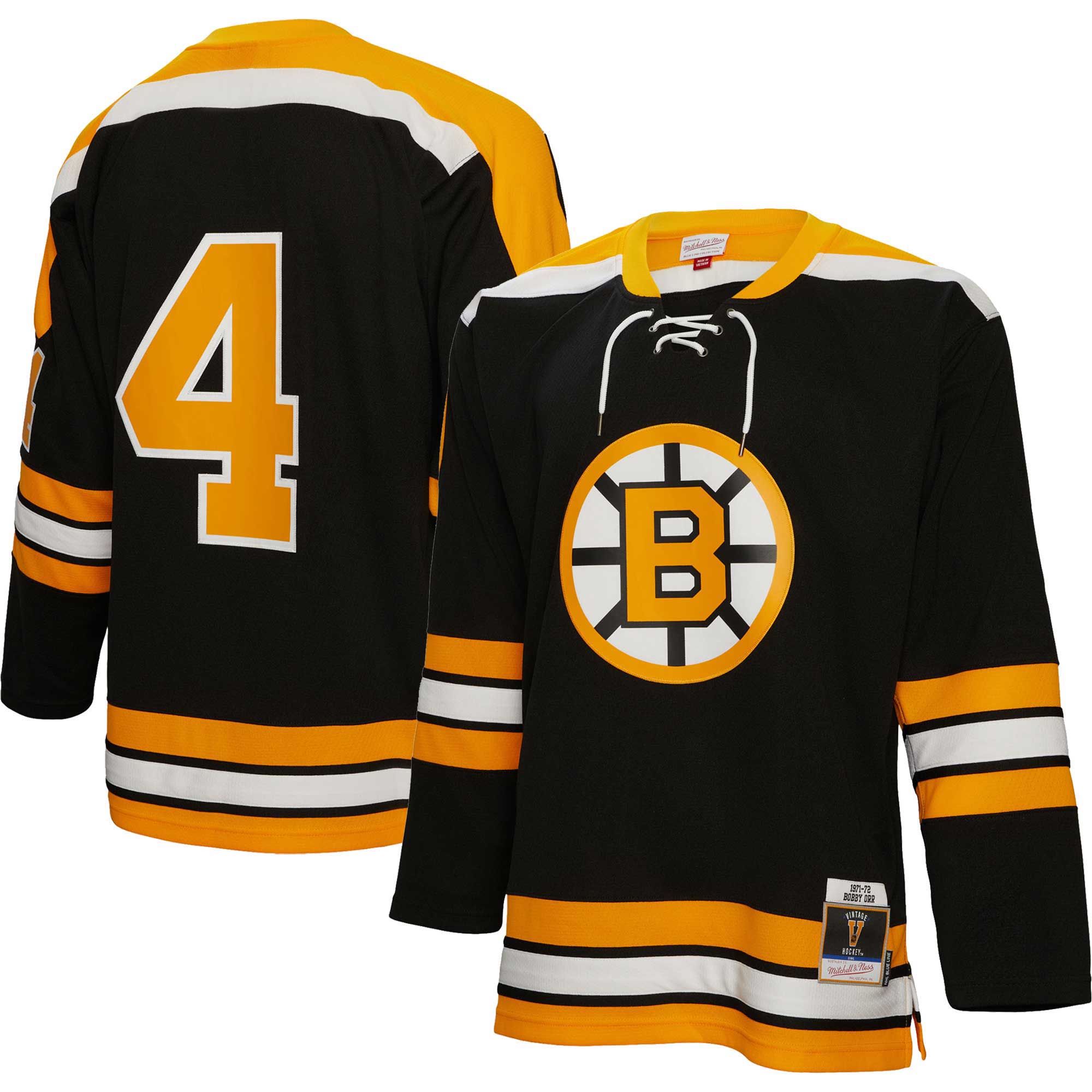 Boston Bruins Bobby Orr Mitchell Ness Black Big Tall 1971 Blue Line Player NHL Jersey Men's