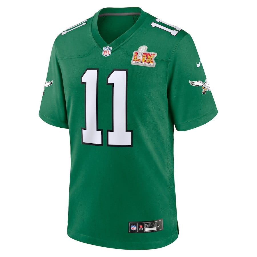 A.J. Brown 11 Philadelphia Eagles Super Bowl LIX 2nd Alternate Game Kelly Green NFL Jersey Men's