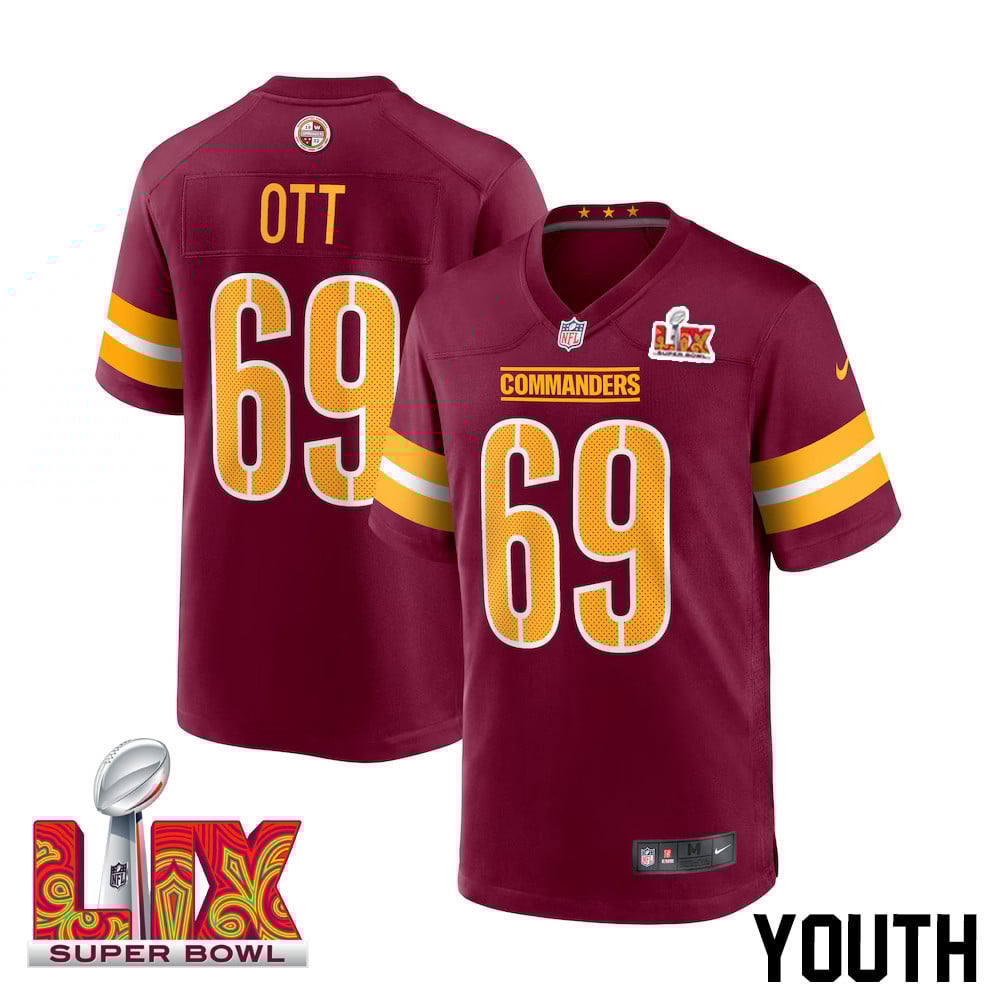 Tyler Ott #69 Washington Commanders Super Bowl LIX Burgundy NFL Jersey Youth