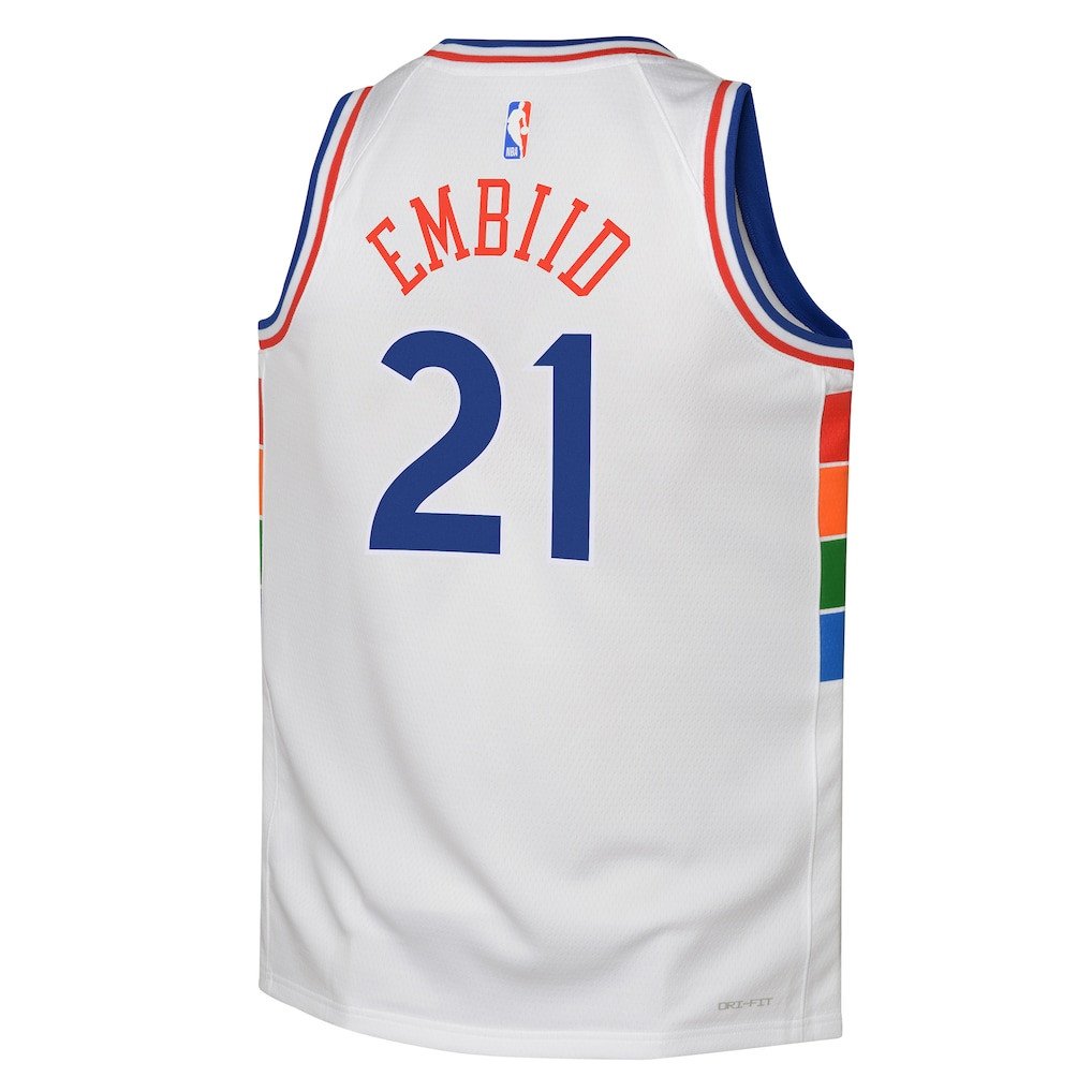 Joel Embiid 21 Philadelphia 76ers 2024/25 Swingman Playe City Editio White NBA Jersey Youth