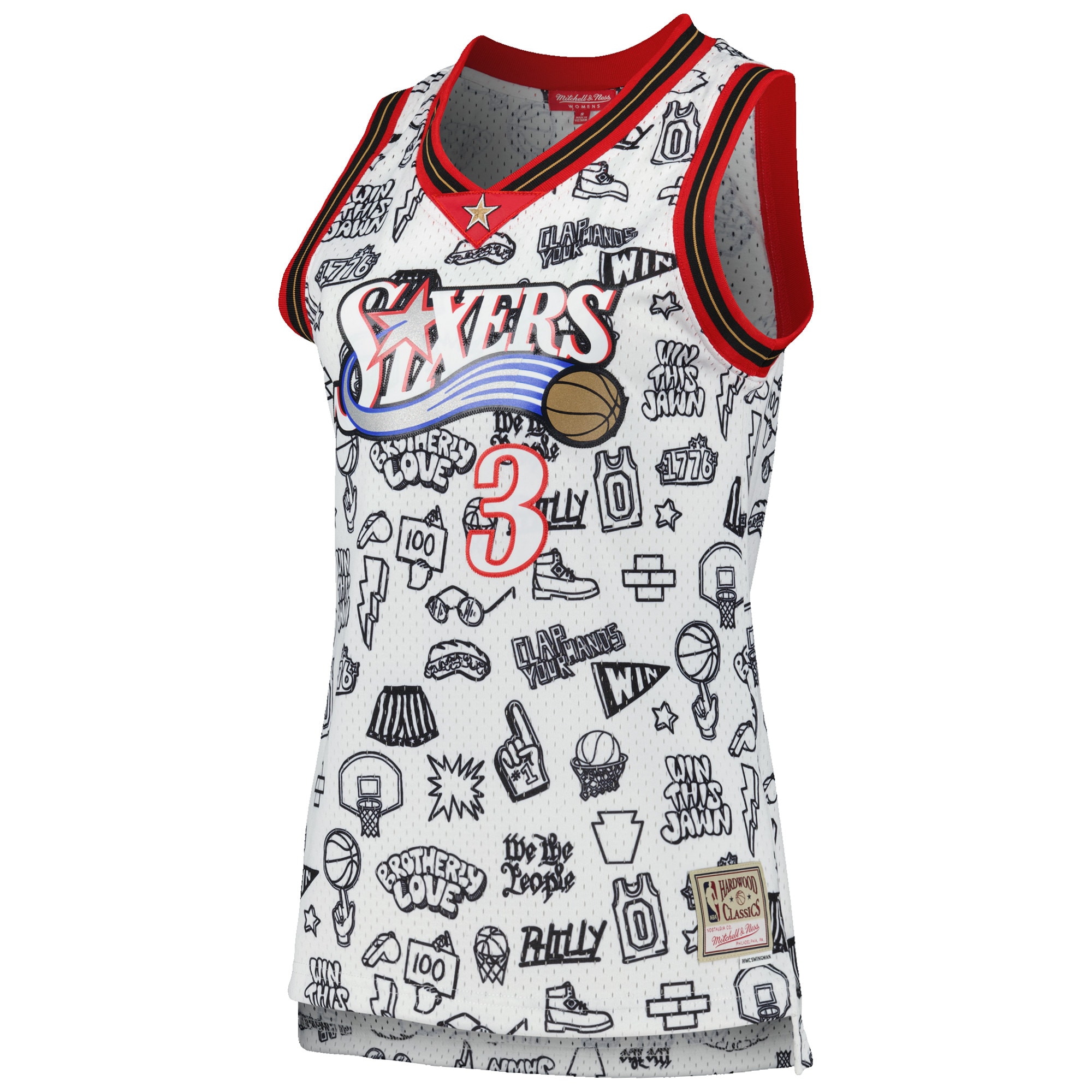 Mitchell Ness Allen Iverso White Philadelphia 76ers 2000 Doodle Swingman NBA Jersey Women's