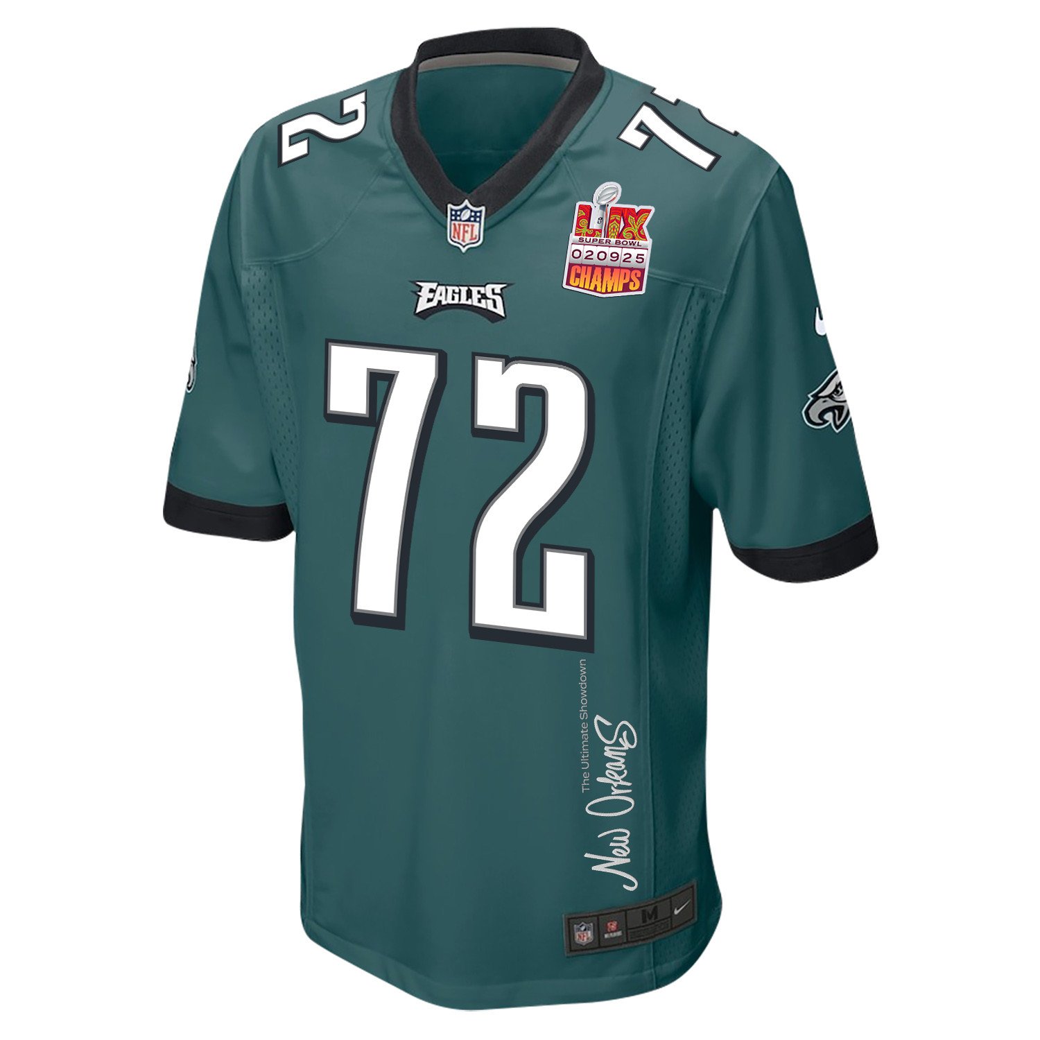 Darian Kinnard 72 Philadelphia Eagles Super Bowl LIX Champions Patch New Orleans The Ultimate Showdown' EMBROIDERED Game Midnight Green NFL Jersey Men's