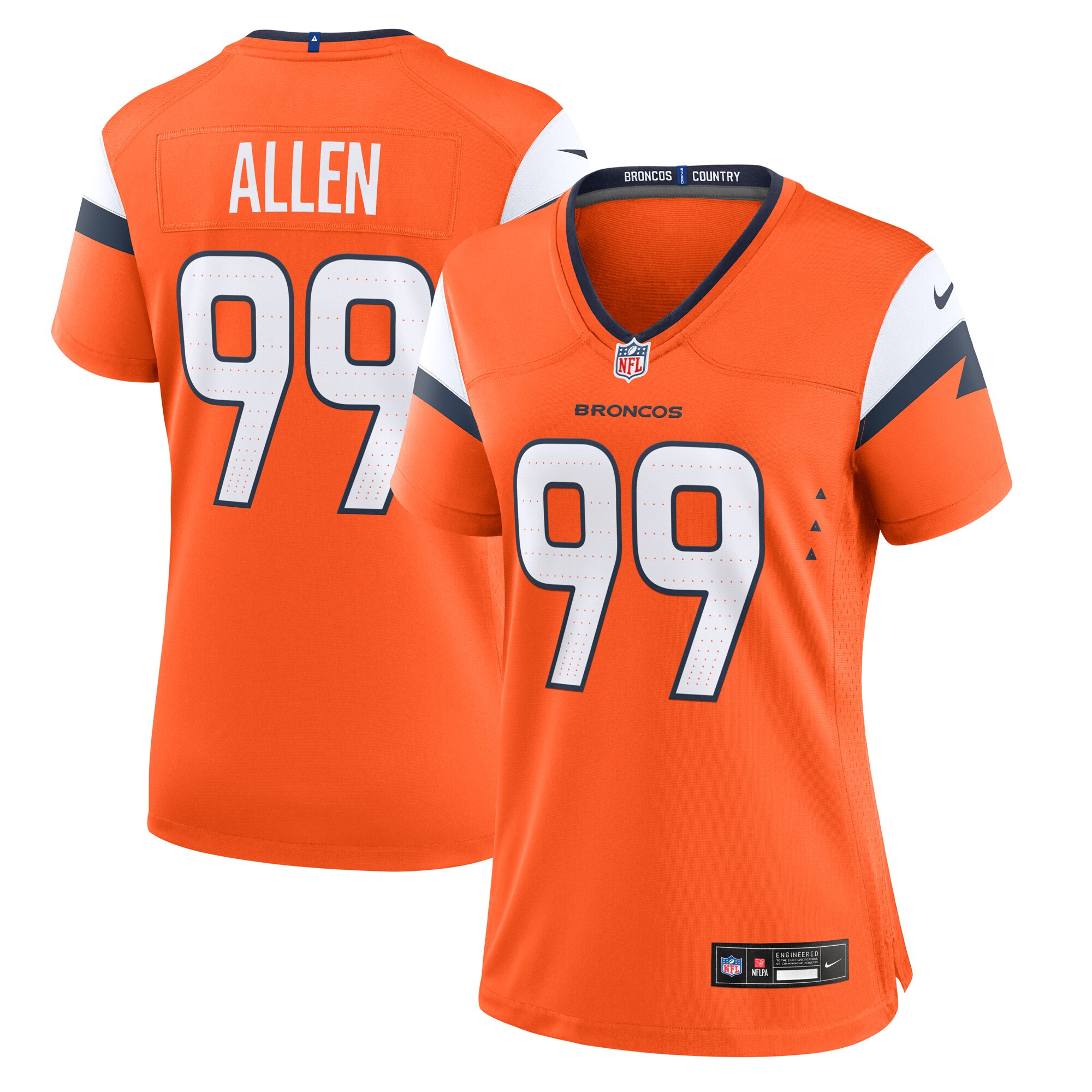 Denver Broncos Zach Allen Orange Team Game NFL Jersey Women's
