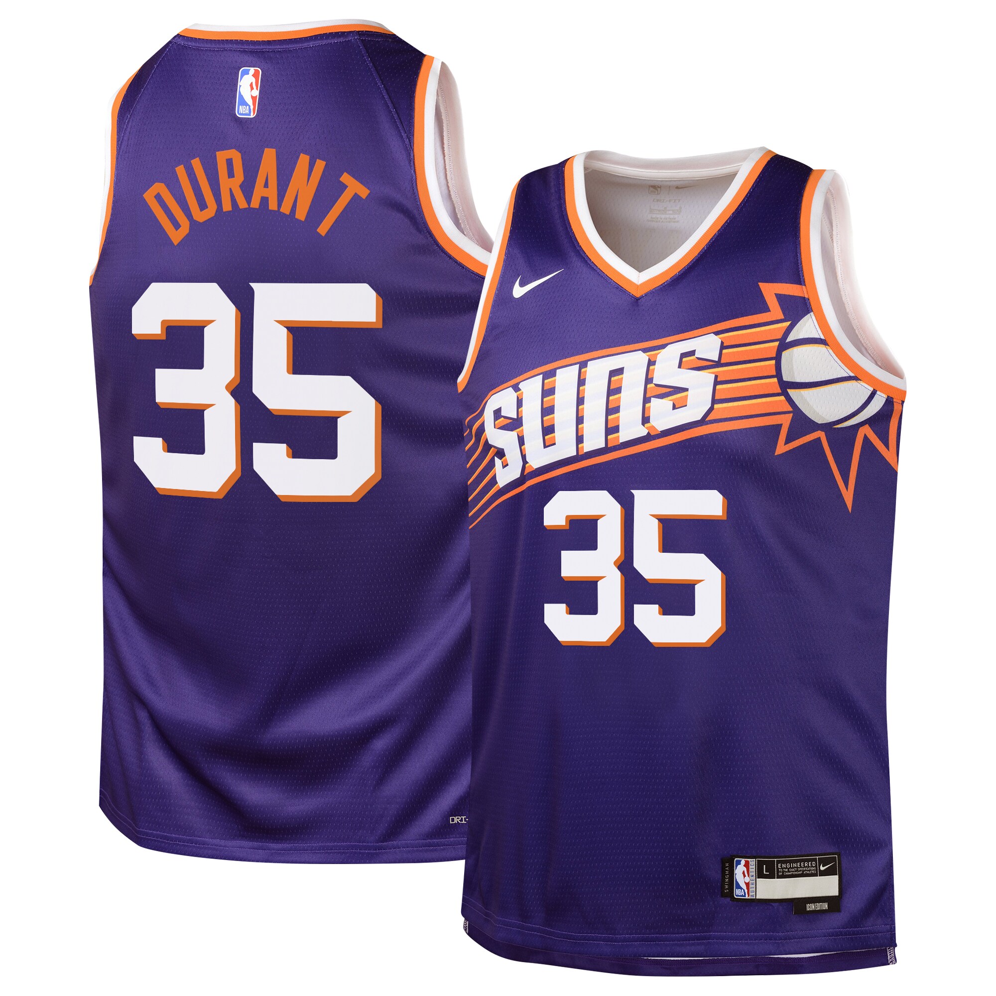 Camiseta Icon Edition Swingman de los Phoenix Suns Purpura Kevin Durant Adolescentes NBA Jersey Men's