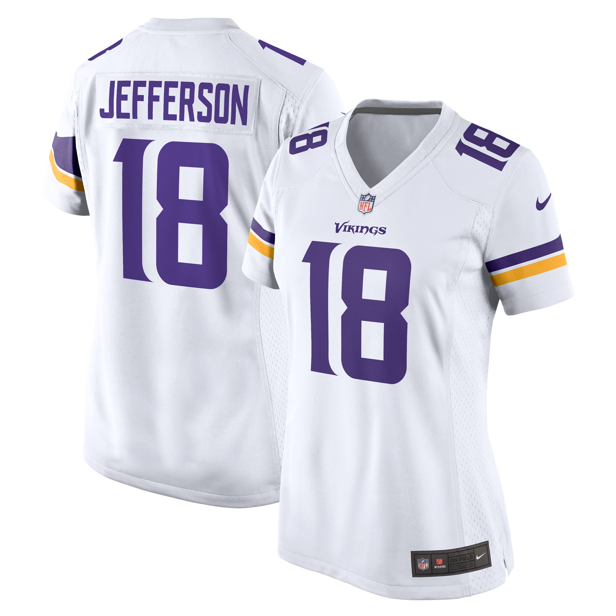 Minnesota Vikings Justin Jefferson White Game Player NFL Jersey Women's