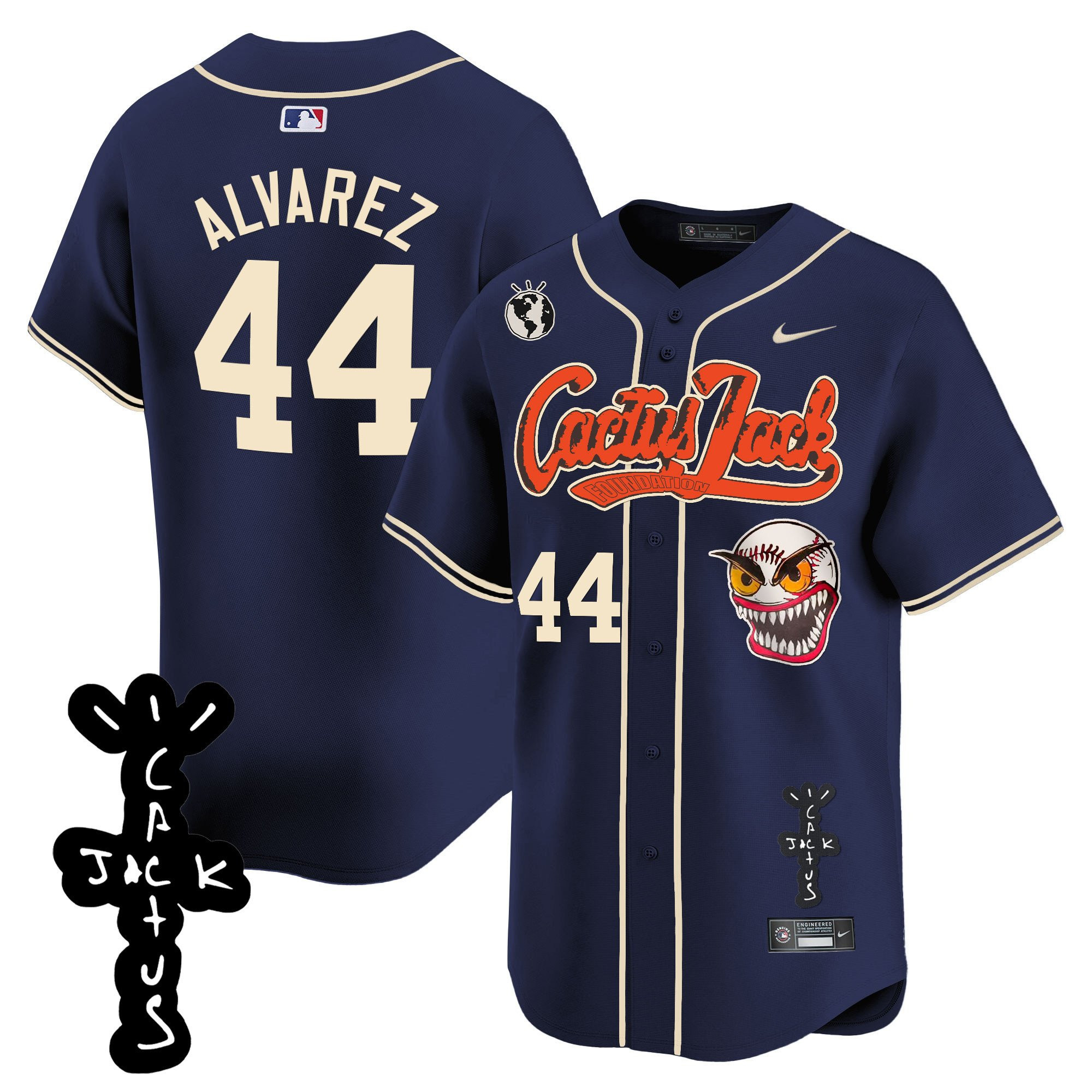 Yordan Alvarez 44 Houston Astros Cactus Jack Patch V2 Navy MLB Jersey Men's