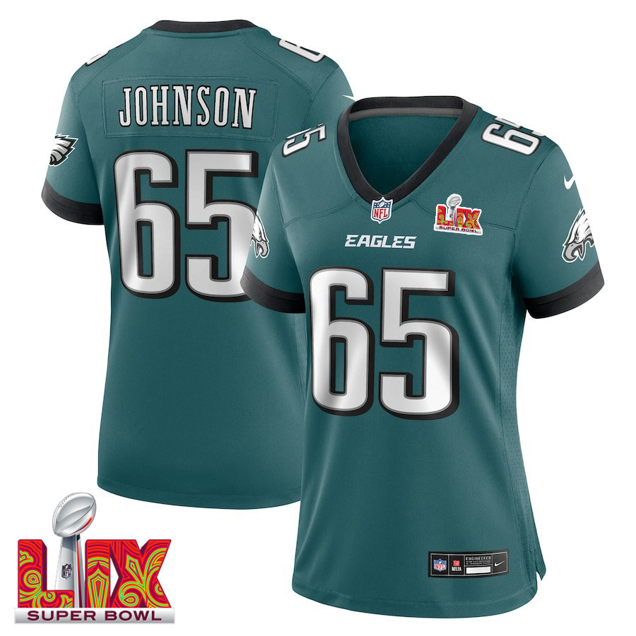 Lane Johnson #65 Philadelphia Eagles Super Bowl LIX Midnight Green NFL Jersey Women's