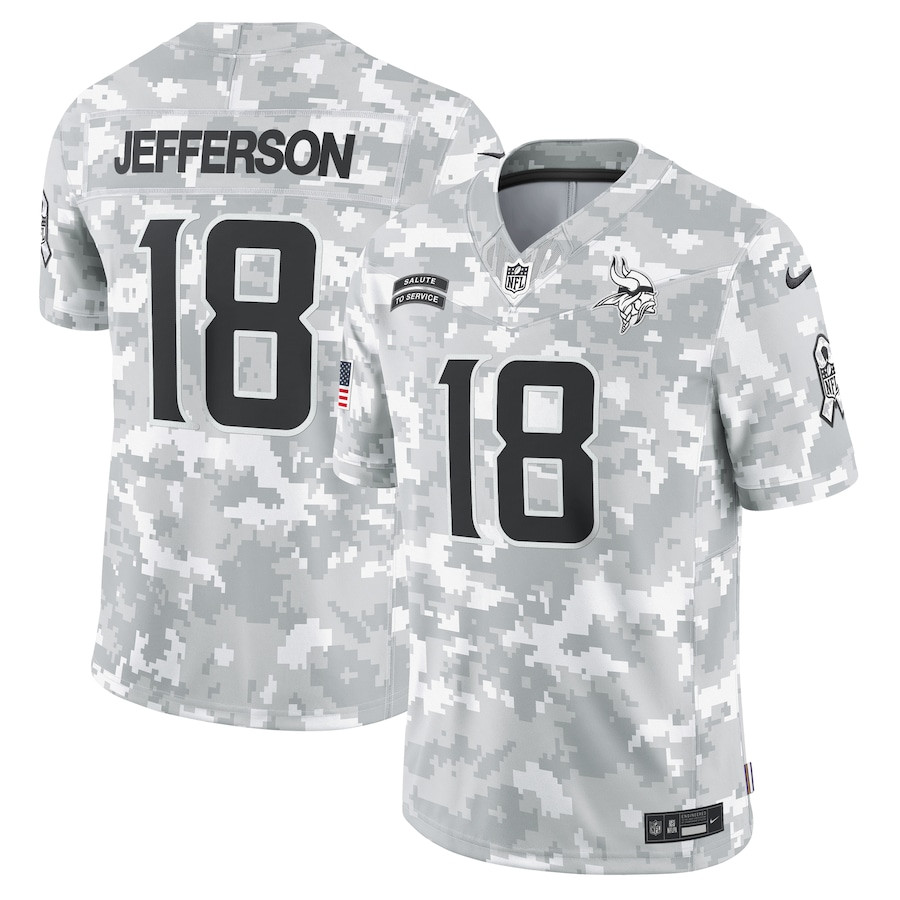 Justin Jefferson 18 Minnesota Vikings 2024 Salute to Service Limited Arctic Camo NFL Jersey Men's