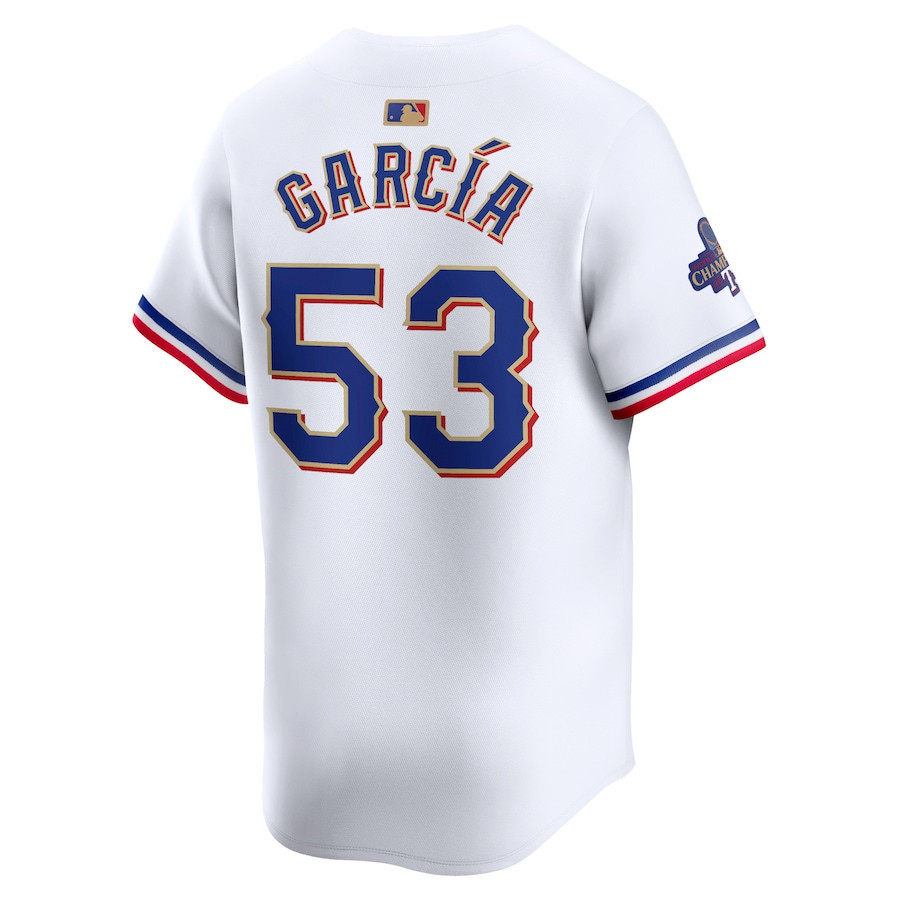 Adolis Garcia 53 Texas Rangers 2024 Gold Collection Limited White MLB Jersey Men's