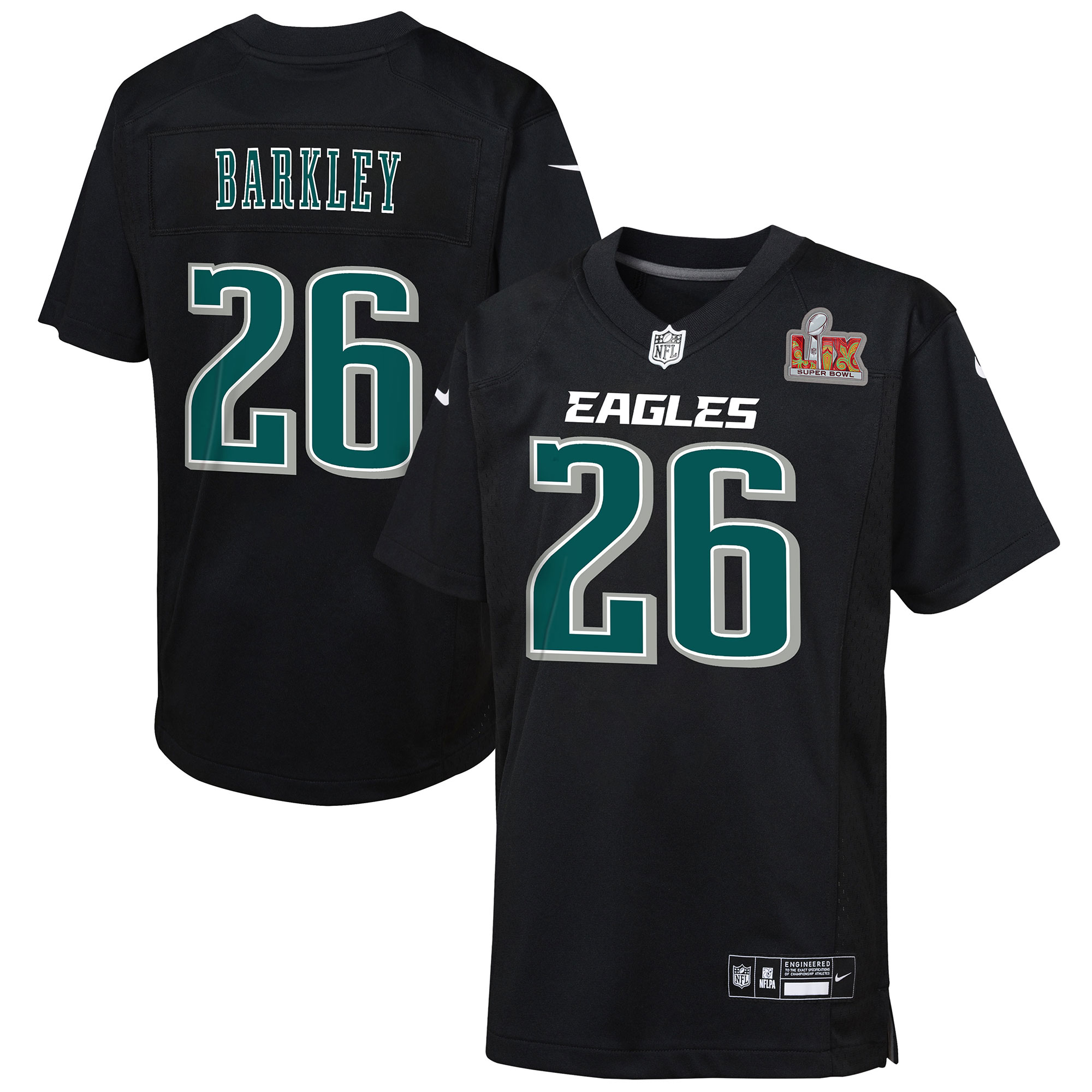 Philadelphia Eagles Saquon Barkley Carbon Black Super Bowl LIX Patch Fashion Game Player NFL Jersey Youth