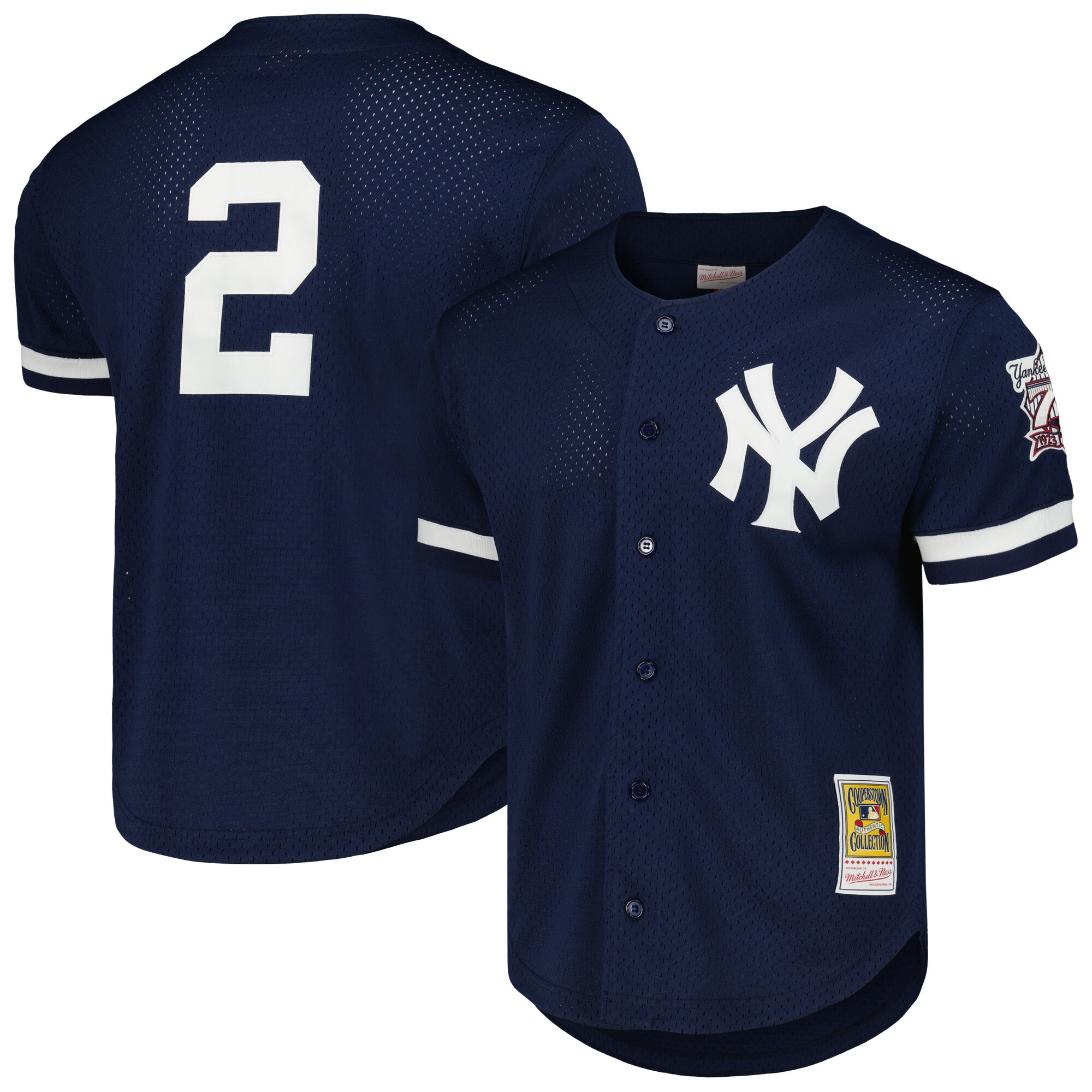 New York Yankees Derek Jeter Mitchell Ness Navy Cooperstown Collection Mesh Batting Practice Button-Up MLB Jersey Men's