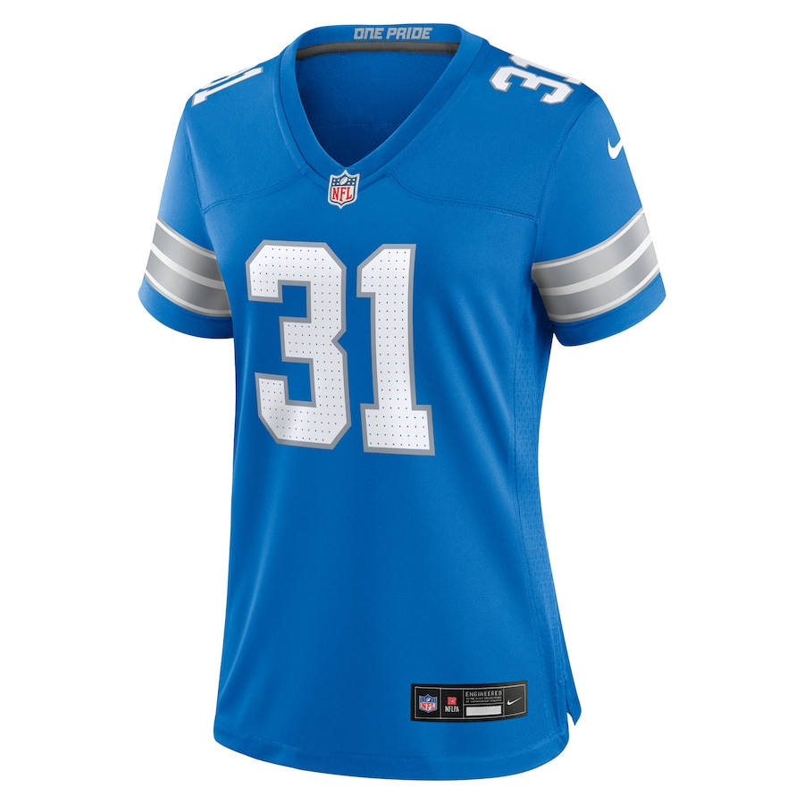 Kerby Joseph 31 Detroit Lions Team Game Blue NFL Jersey Women's