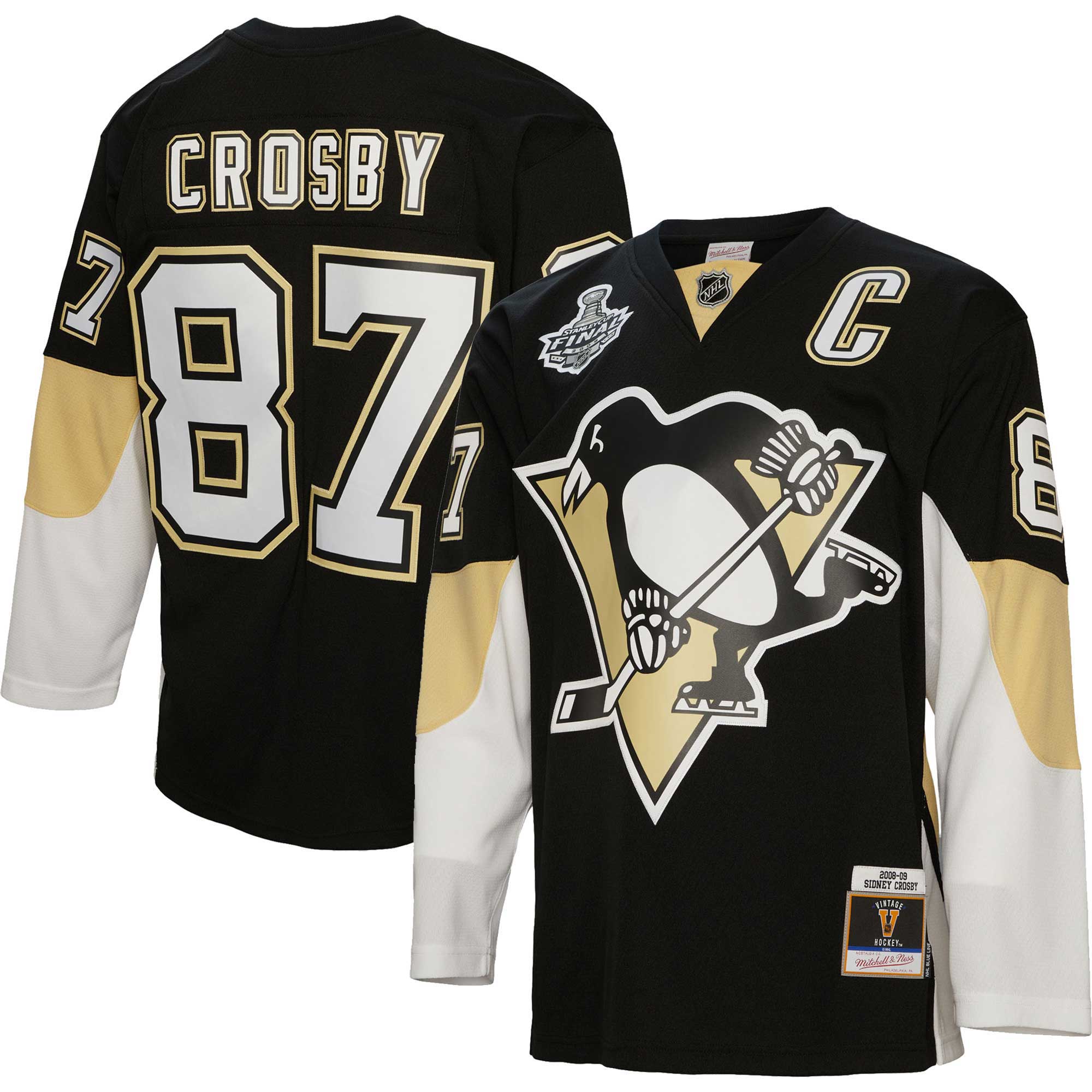 Pittsburgh Penguins Sidney Crosby Mitchell Ness Black Big Tall 2008 Captain Patch Blue Line Player NHL Jersey Men's