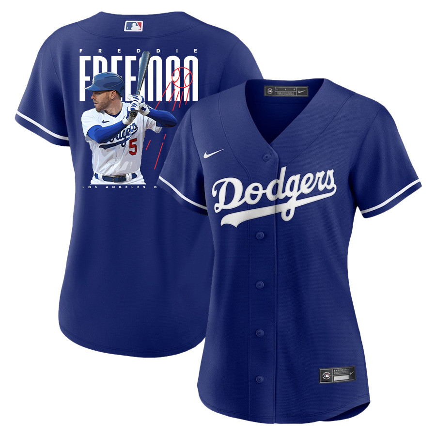 Freddie Freeman 5 Los Angeles Dodgers Signed Logo 2023 Alternate Player Royal MLB Jersey Women's