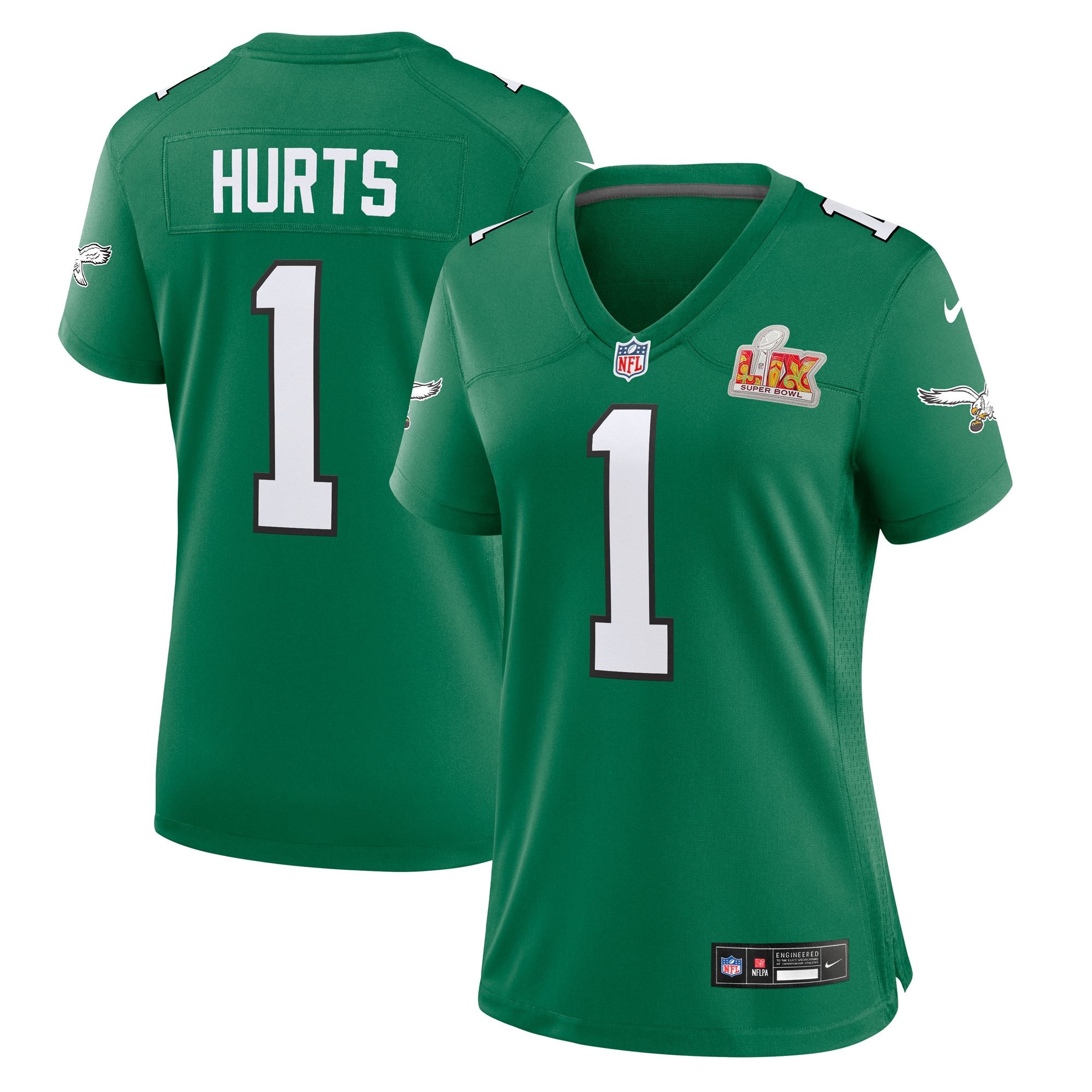 Philadelphia Eagles Jalen Hurts Kelly Green Super Bowl LIX 2nd Alternate Game NFL Jersey Women's