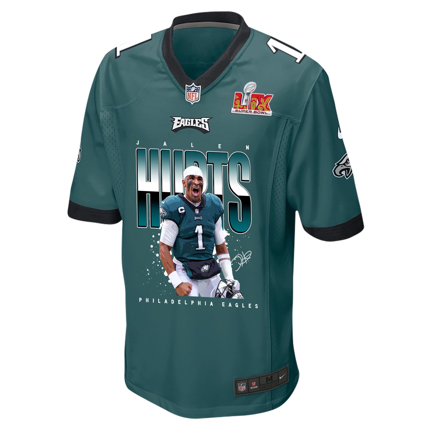 Jalen Hurts 1 Philadelphia Eagles Tell Me Where It Hurts' Game Midnight Green NFL Jersey Men's