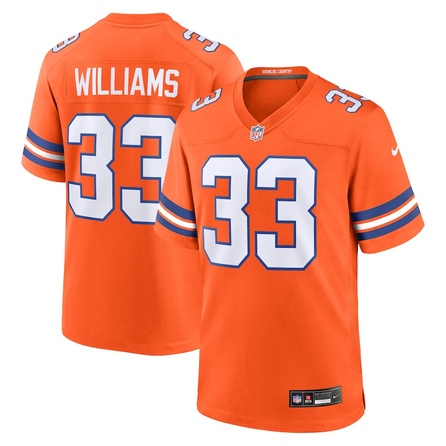 Javonte Williams 33 Denver Broncos Mile High Collection 1977 Throwback Player Game Orange NFL Jersey Men's