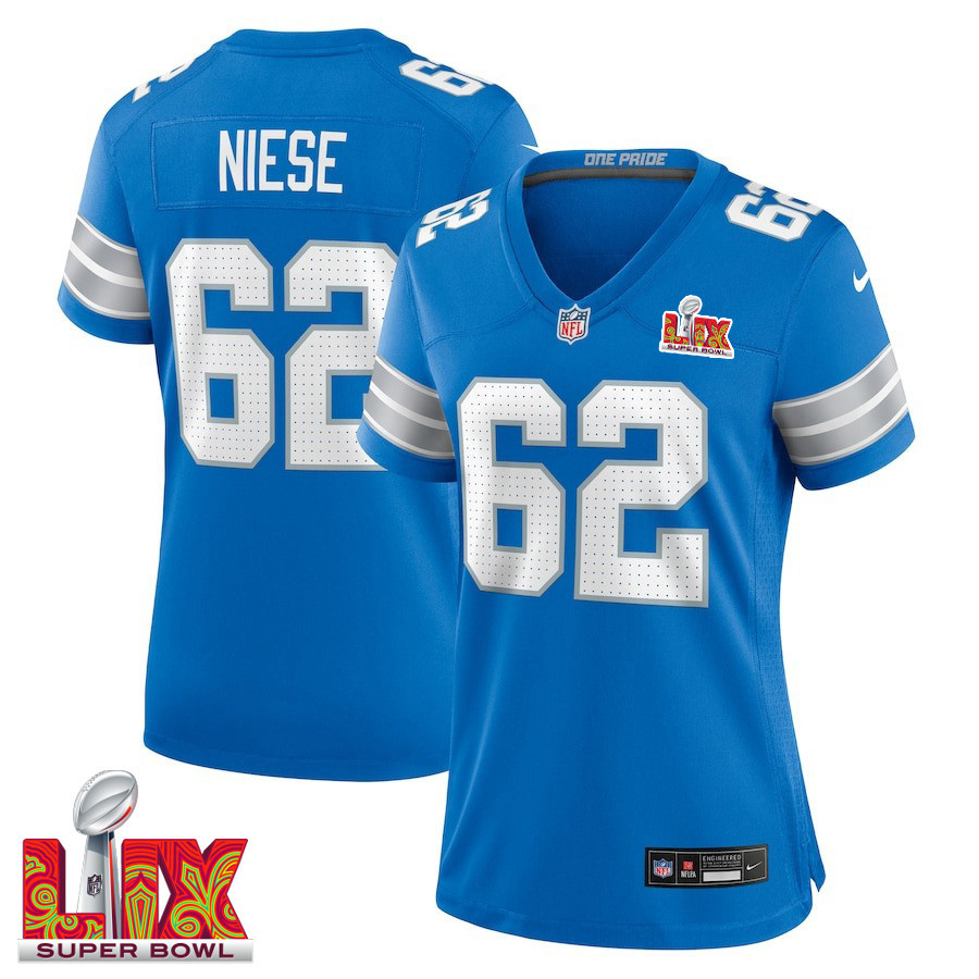 Michael Niese #62 Detroit Lions Super Bowl LIX Blue NFL Jersey Women's