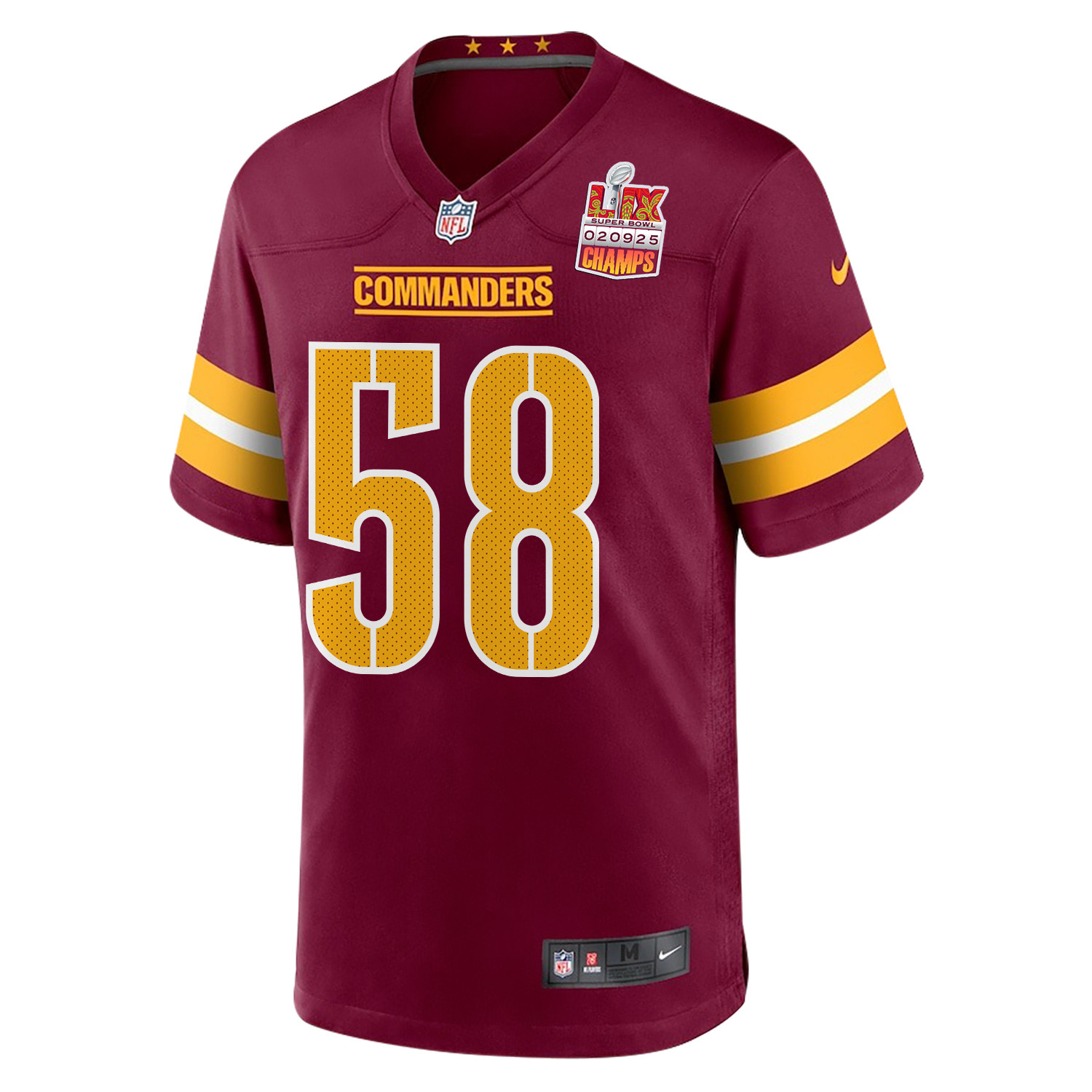 Jordan Magee 58 Washington Commanders Super Bowl LIX Champions Patch Game Burgundy NFL Jersey Men's