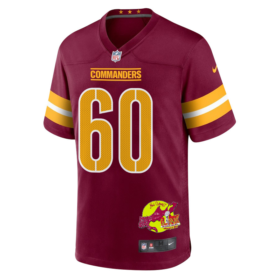 Michael Deiter 60 Washington Commanders Super Bowl LIX New Orleans Patch Game Burgundy NFL Jersey Men's