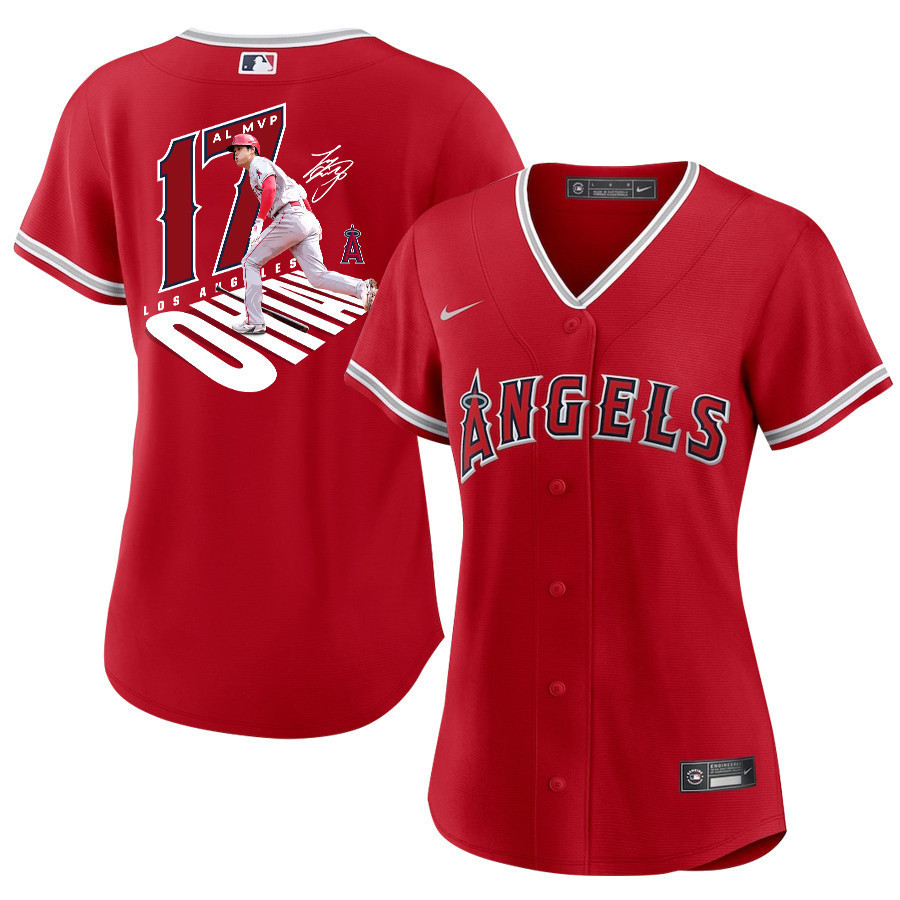 Shohei Ohtani 17 Los Angeles Angels Signed Number 2023 Alternate Player Red MLB Jersey Women's