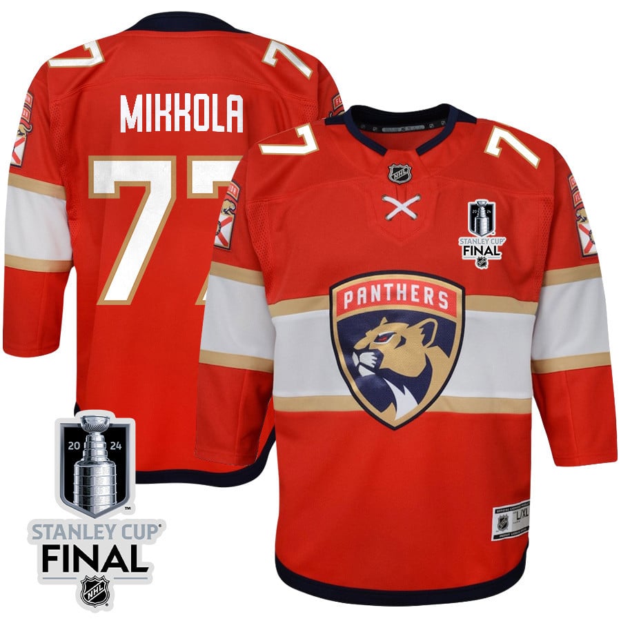 Niko Mikkola 77 Florida Panthers 2024 STANLEY CUP Final Home Breakaway Red NHL Jersey Youth