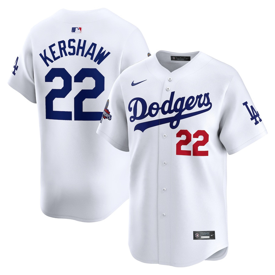 Clayton Kershaw 22 Los Angeles Dodgers 2024 World Series Champions Home Limited Player White MLB Jersey Men's