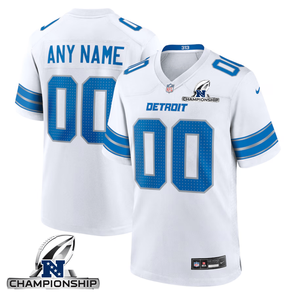 Detroit Lions NFC Championship Patch Game Custom White NFL Jersey Men's