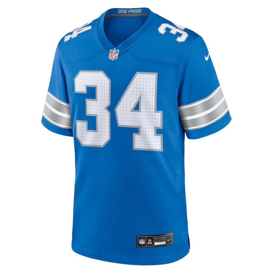 Alex Anzalone 34 Detroit Lions Game Blue NFL Jersey Men's