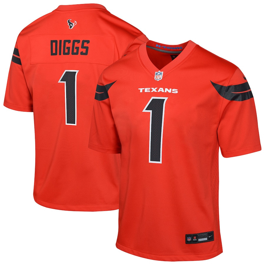 Stefon Diggs 1 Houston Texans Team Player Alternate Game Orange NFL Jersey Youth